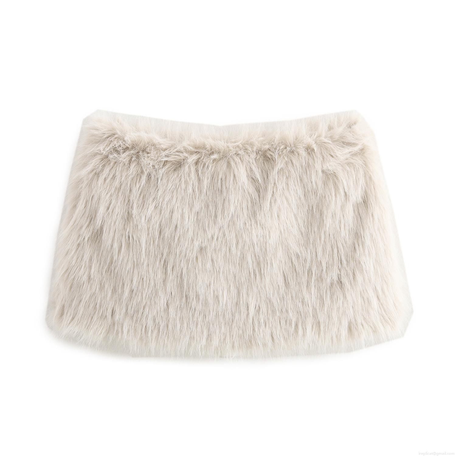 Women Sexy Faux Fur Mini Skirt Solid Color Polyester A-Line Low Waist Plush Short Skirt Spice Girl Style Streetwear Party Wear Clubbing Fashion