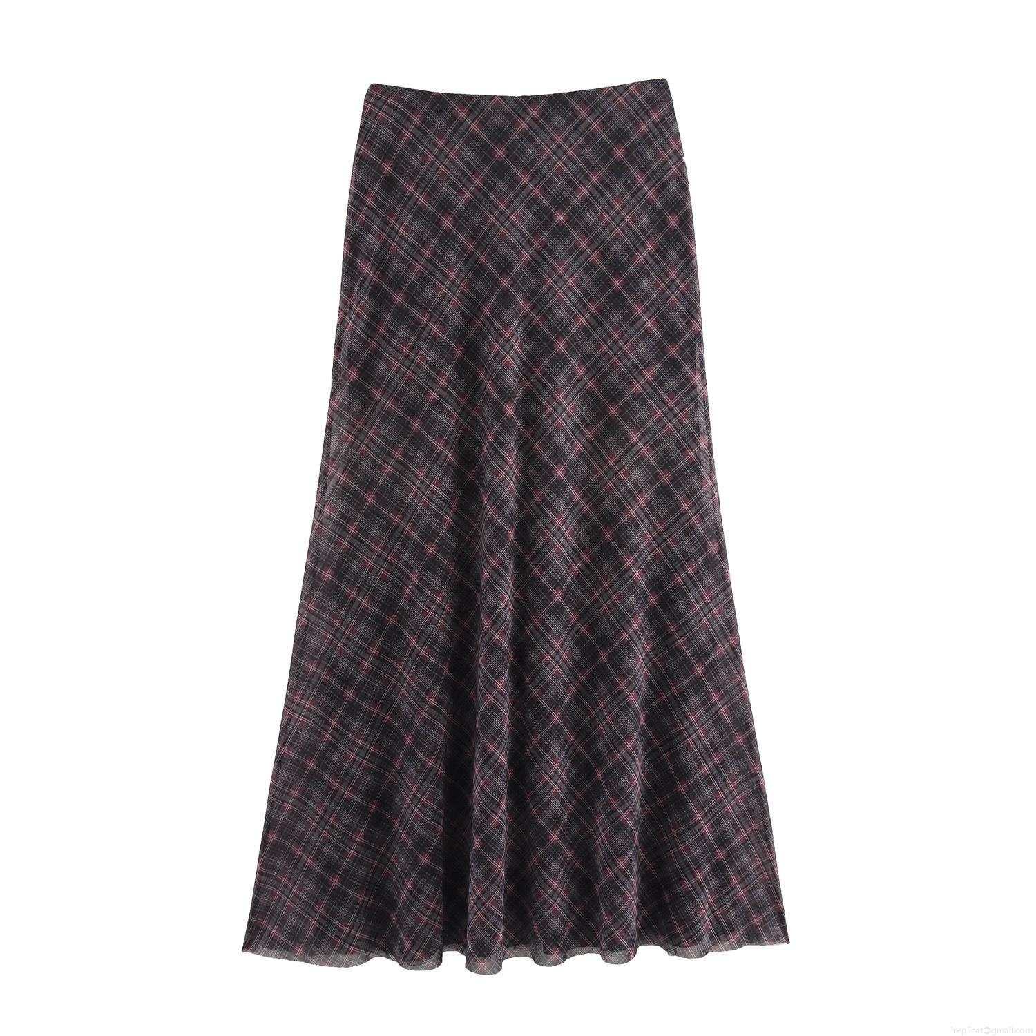 Women's Retro Plaid Mermaid Maxi Skirt High Waist Mesh Polyester Long Skirt Slim Fit Sexy Checkered Pencil Skirt For Women Daily Casual Streetwear Party Clubwear Elegant A-Line Skirt