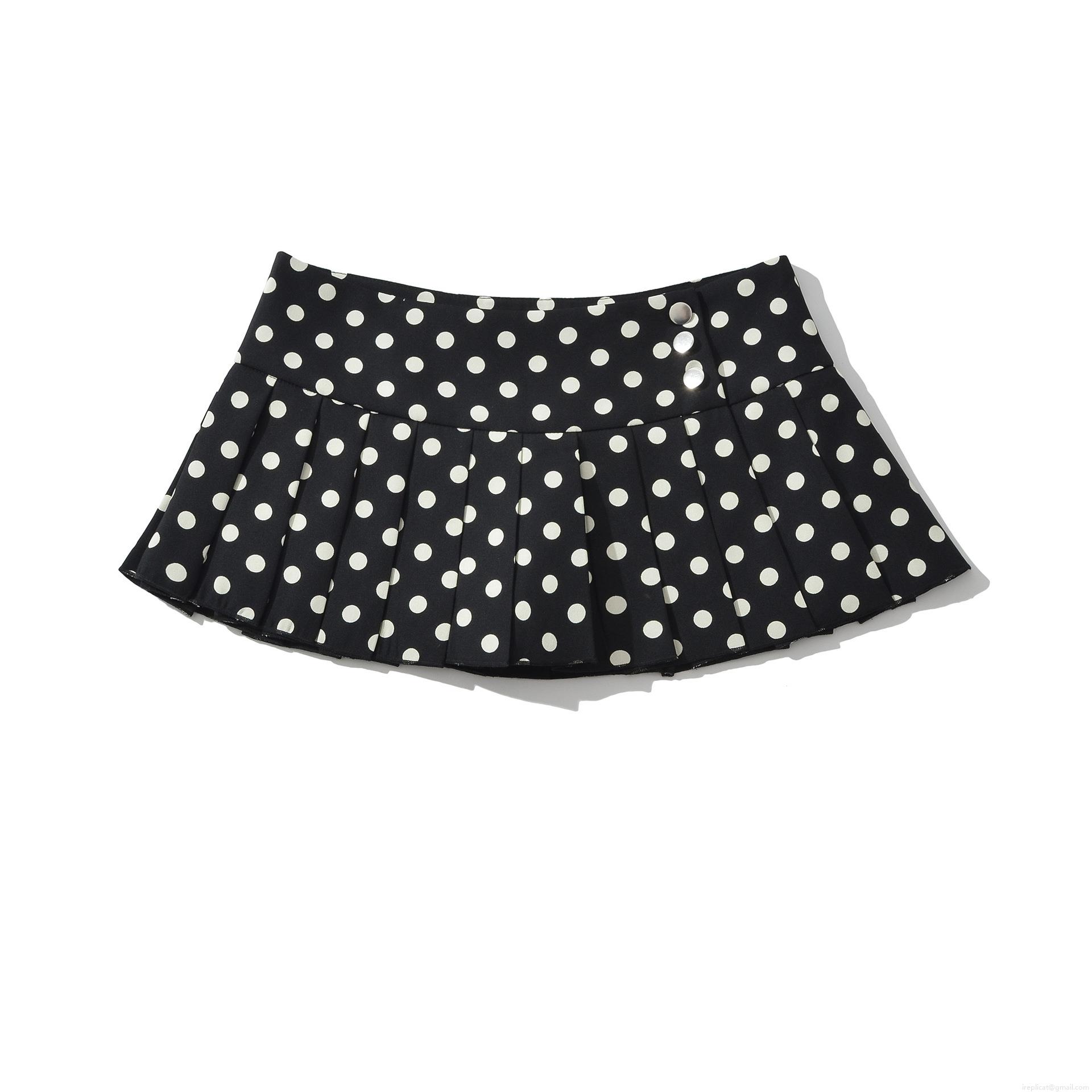 Women's Retro Polka Dot Pleated Mini Skirt 100% Polyester High Waist Button Decor A-Line Short Skirts for Casual Party Streetwear