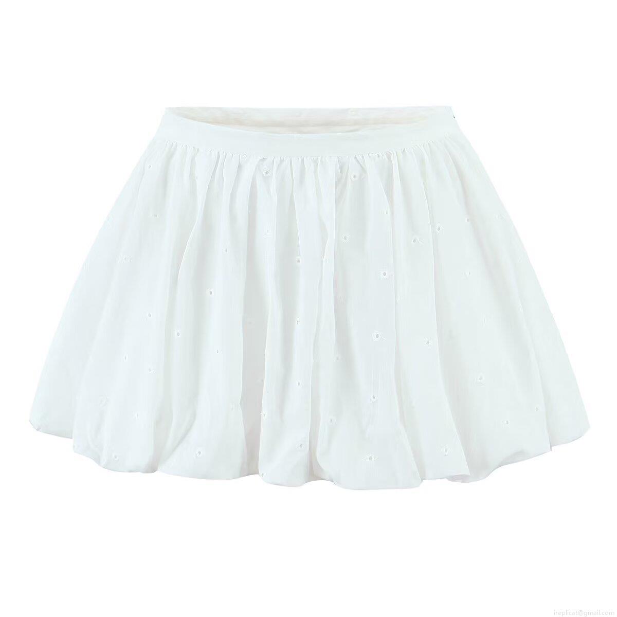 Women's 100% Cotton Eyelet Embroidery Mini Bubble Skirt Elegant High Waist Puffy Skirt Summer Casual Solid White Short Skirt Streetwear For Ladies