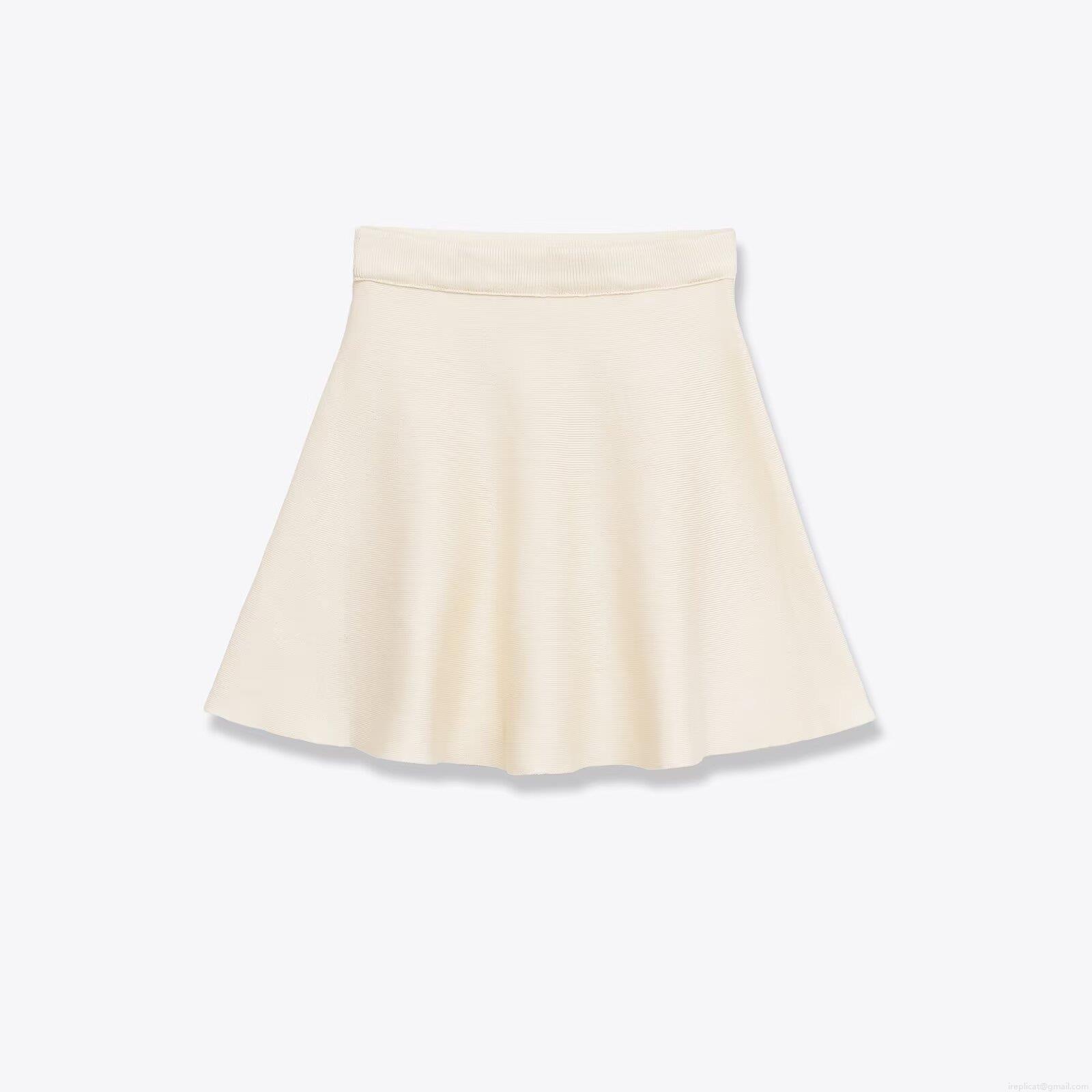 Women Winter Knitted A-Line Midi Skirt Polyester Spandex Blend Elastic High Waist Vertical Ribbed Skirt Elegant Casual Solid Cream White Skirt For Women Daily Wear