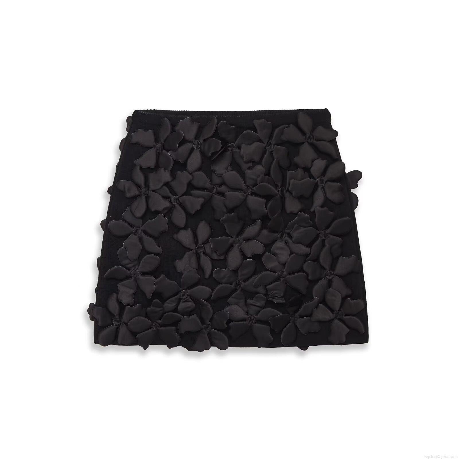 Women's Sexy Black 3D Satin Flower Mini Skirt Knit High Waist Straight Short Skirt For Party Club Night Out Streetwear Fashion Clothing