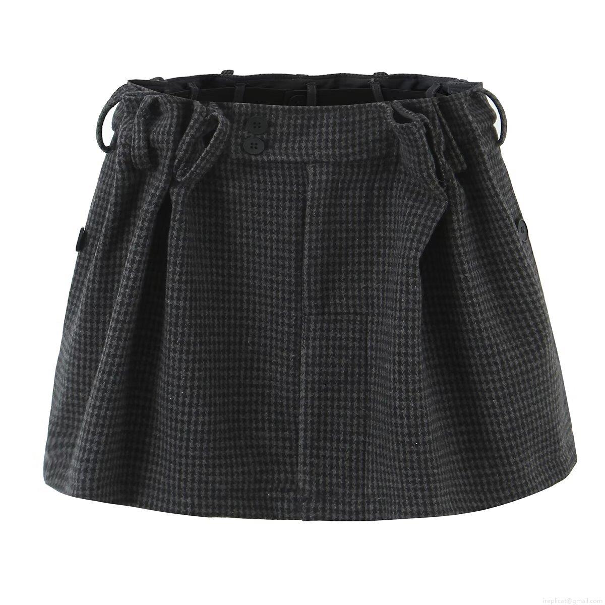 Women's High Waist Houndstooth Mini Skirt Vintage Grey Plaid Woolen-like A-Line Skirt With Pocket Buttons Sexy Streetwear Short Skirt