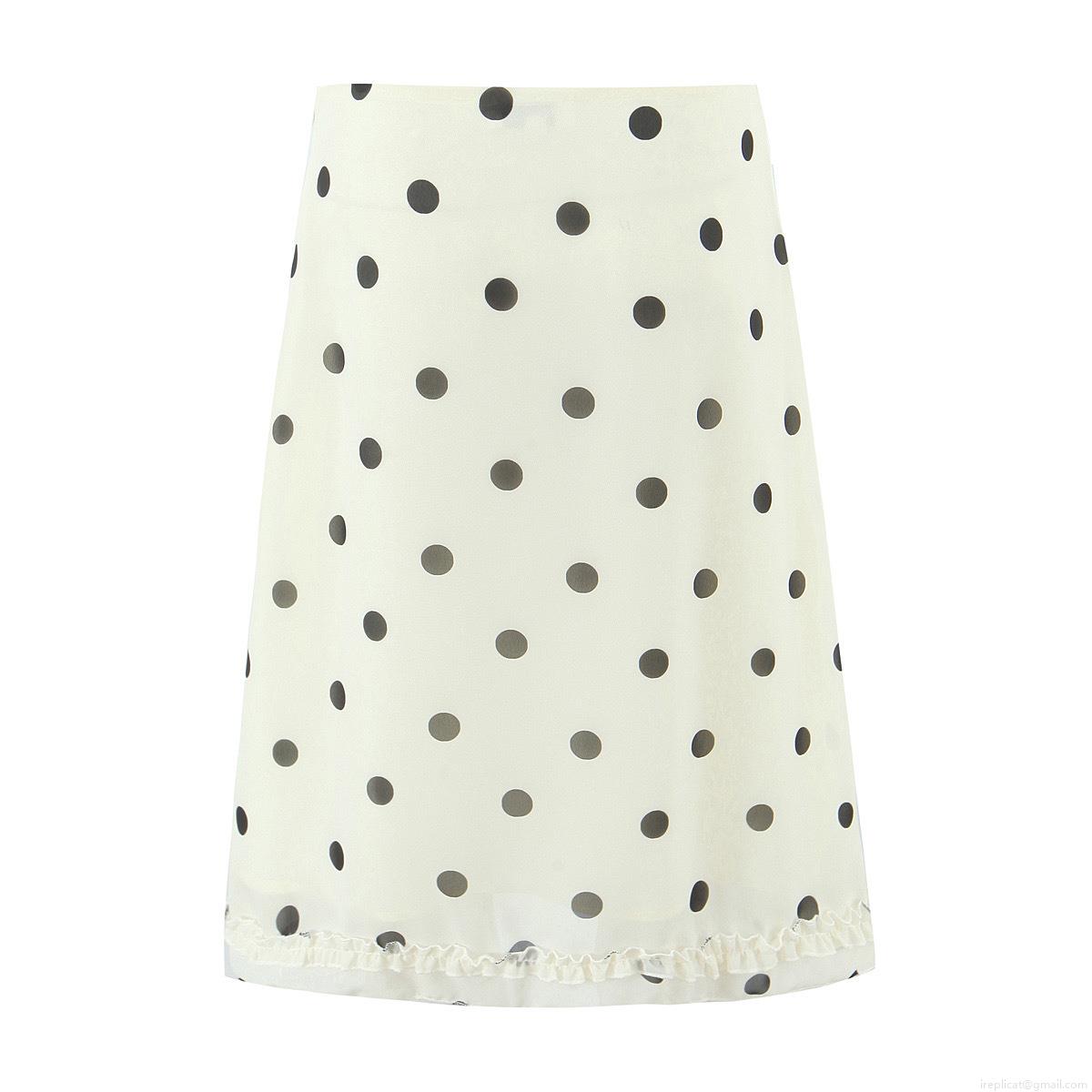 Women's Polka Dot Midi Skirt High Waisted A-Line Skirt With Ruffle Hem 100% Polyester Vintage Streetwear Style For Summer Spring Ladies Casual Fashion