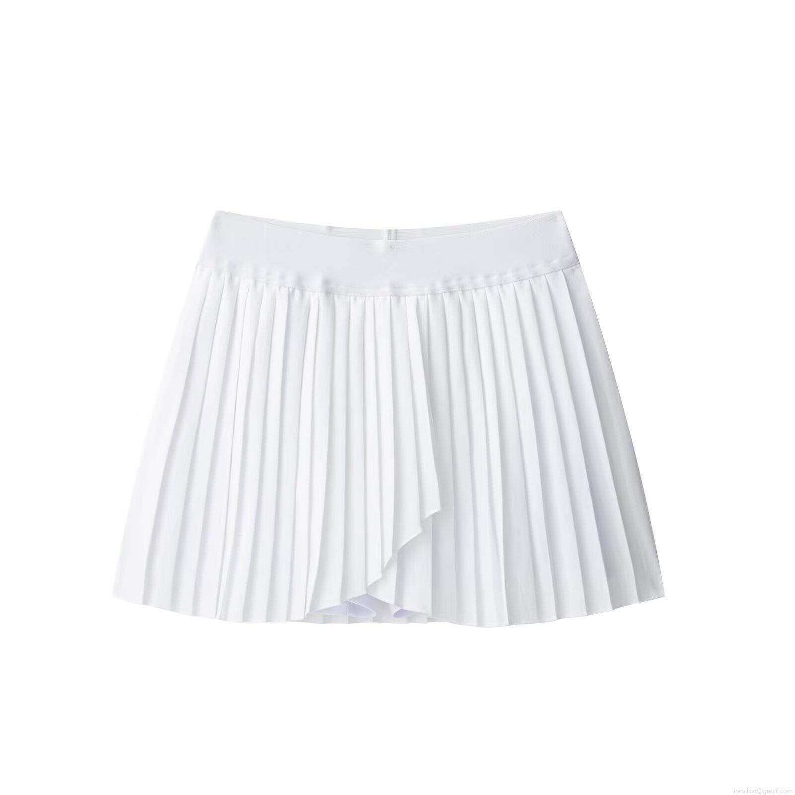 Women's High Waist White Pleated Mini Skirt A-Line Tennis Skirt With Anti-Exposure Lining Casual Preppy Style Polyester Short Skirt