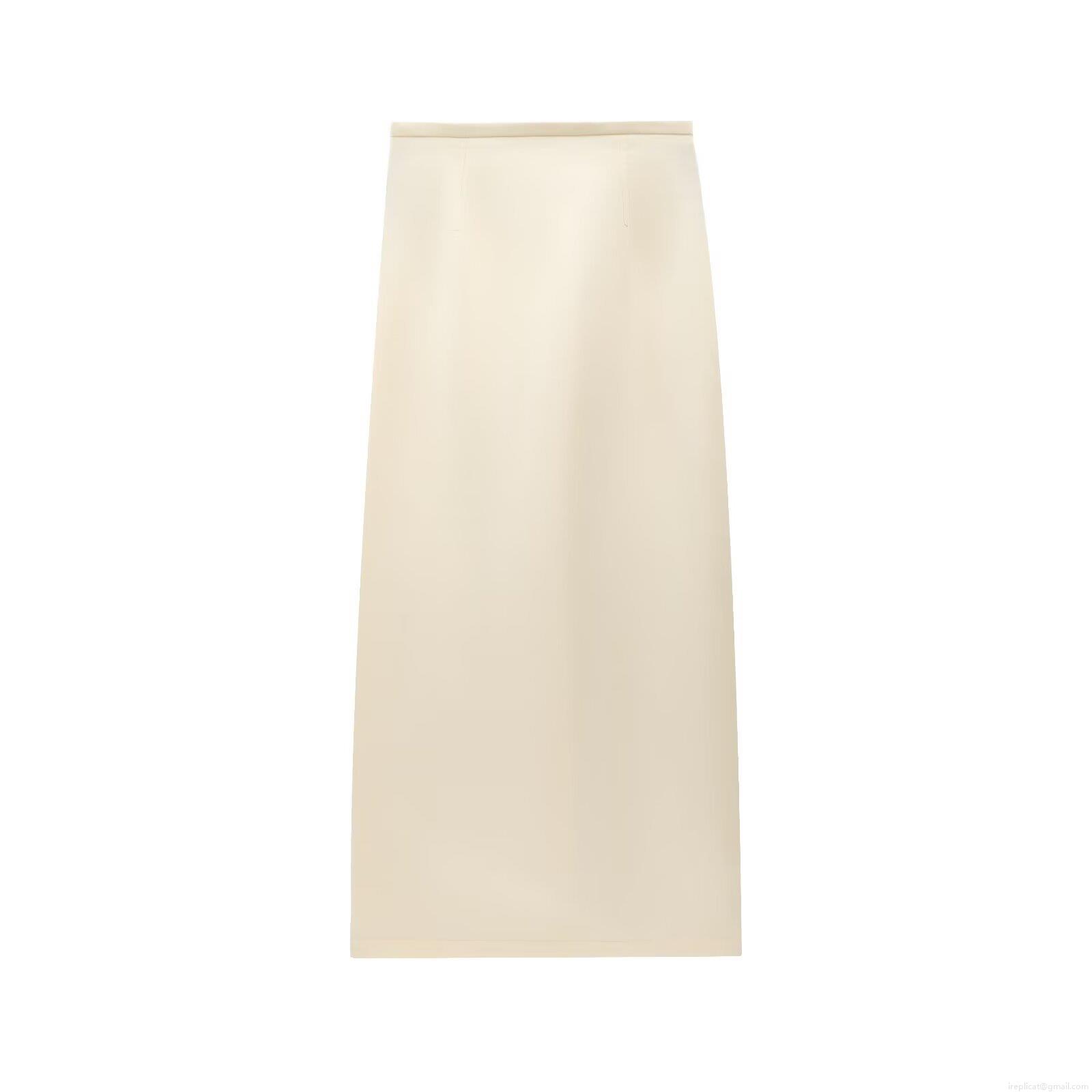 Women's Elegant High Waist Satin Midi Skirt Sexy Cream White Straight Pencil Skirt With Back Slit For Party Daily Casual Lady Bodycon Long Skirt