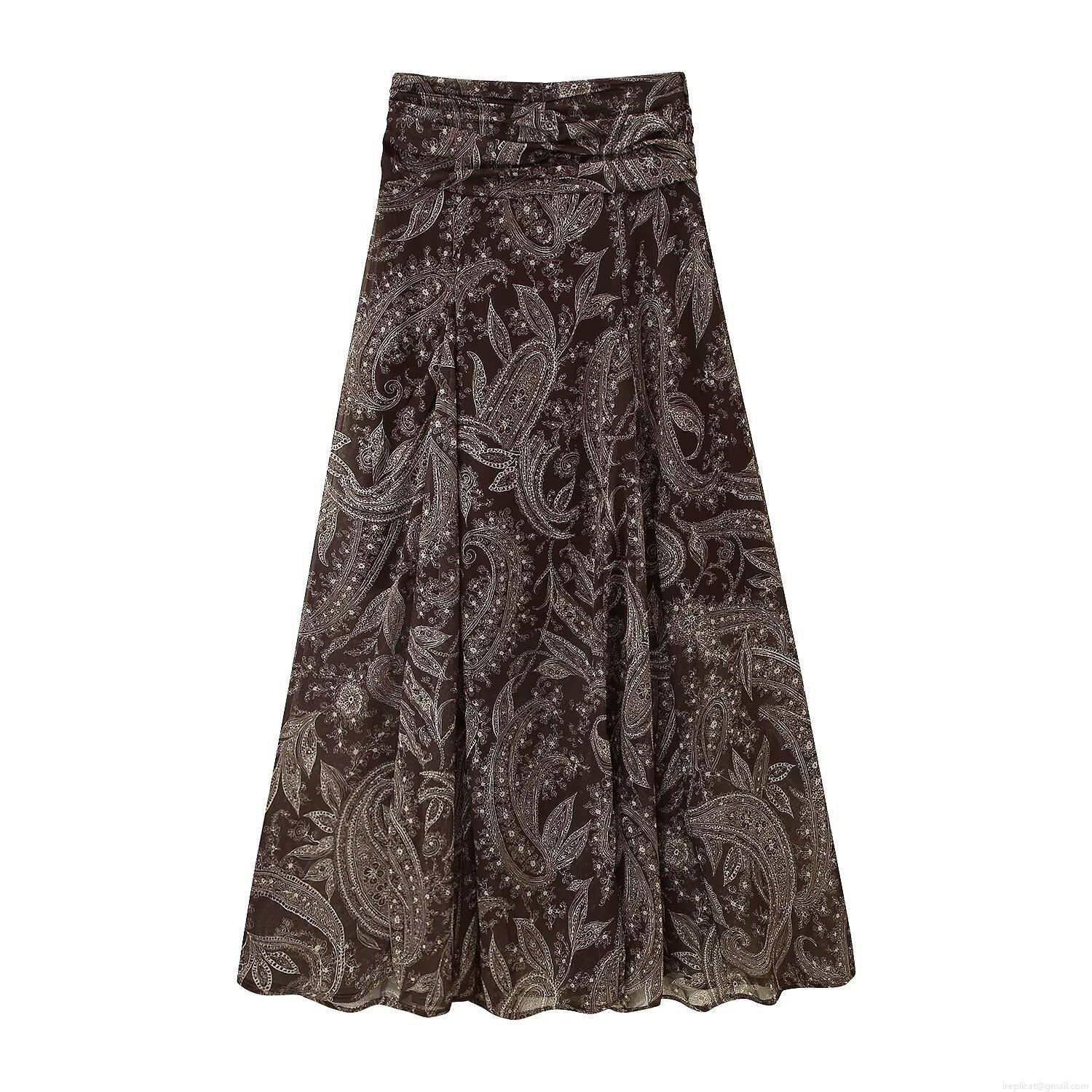Women's Retro Bohemian Paisley Print High Waist Maxi Skirt Smocked A-Line Flowy Chiffon Polyester Long Skirt For Vacation Casual Dating Women