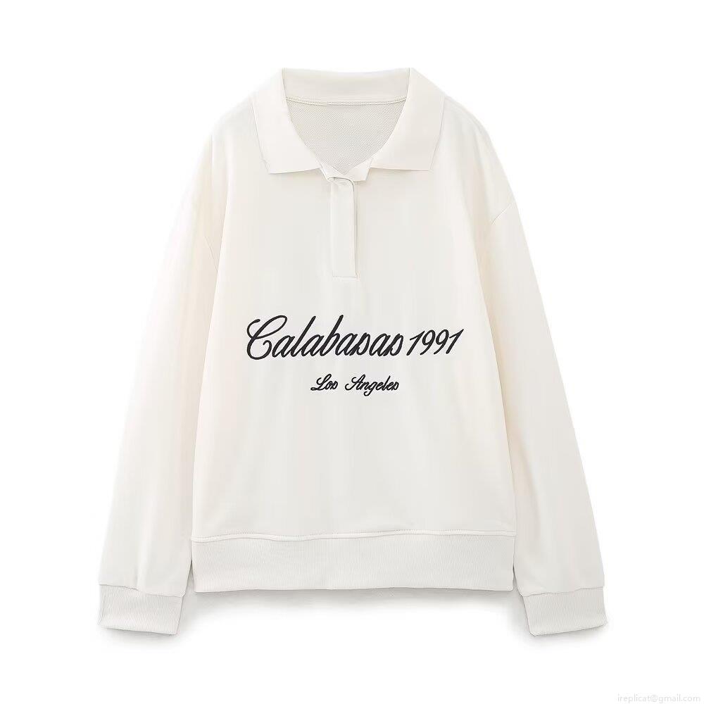 Women's Street Style Polo Collar Long Sleeve Sweatshirt Los Angeles 1991 Letter Print Pullover Top Casual Fleece Sweatshirt For Winter