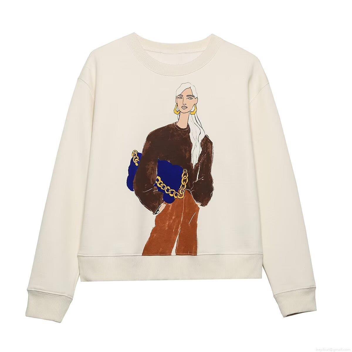 Women's Casual Crewneck Sweatshirt Soft Polyester Cotton Fleece Lined Pullover With Modern Fashion Lady Print Long Sleeve Winter Tops