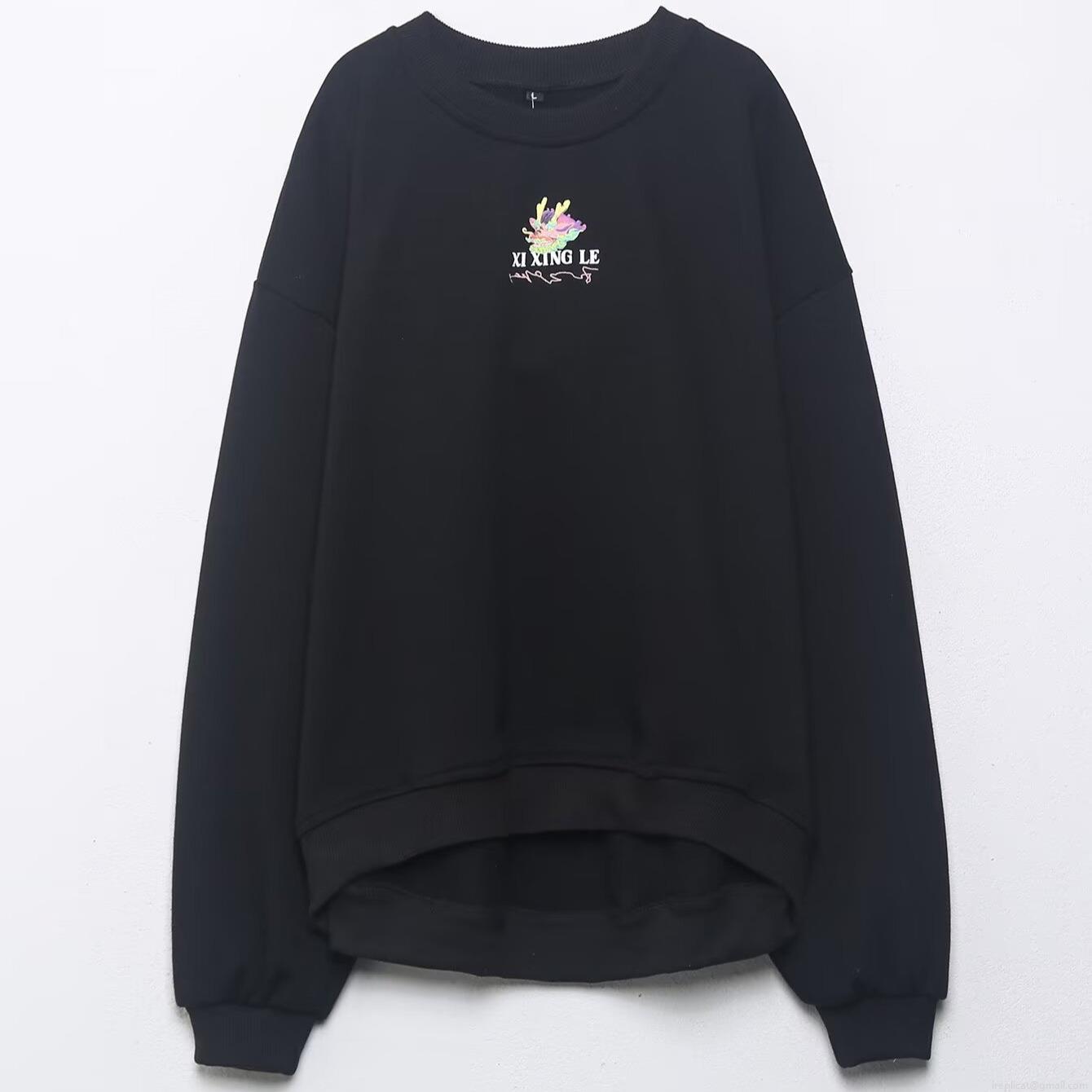 Women's Loose Fit Cotton Blend Sweatshirt Dragon Graphic Print Long Sleeve Crewneck Pullover Streetwear Casual Winter Top XI XING LE Design