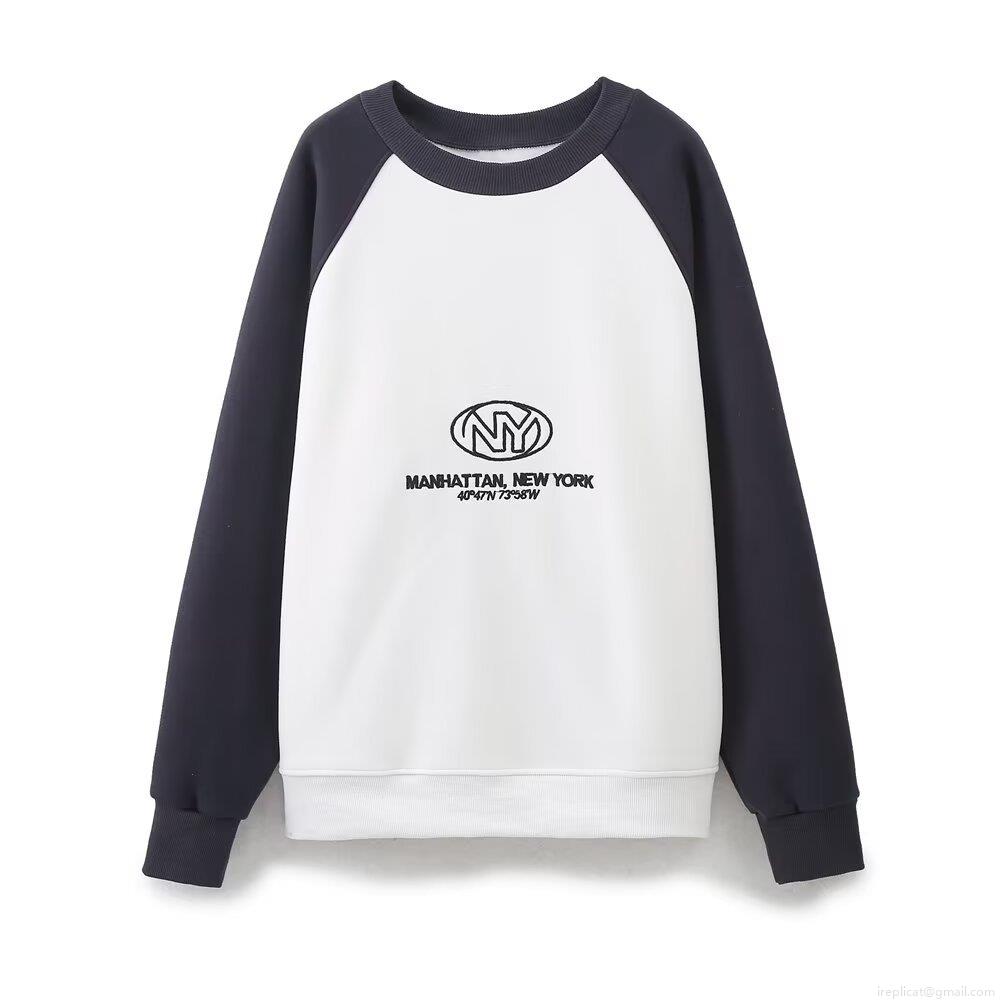 Women's Raglan Sleeve Sweatshirt Cotton Blend NY Manhattan Letter Print Color Block Crew Neck Pullover Casual Loose Fit Sporty Style Top For Women Daily Wear