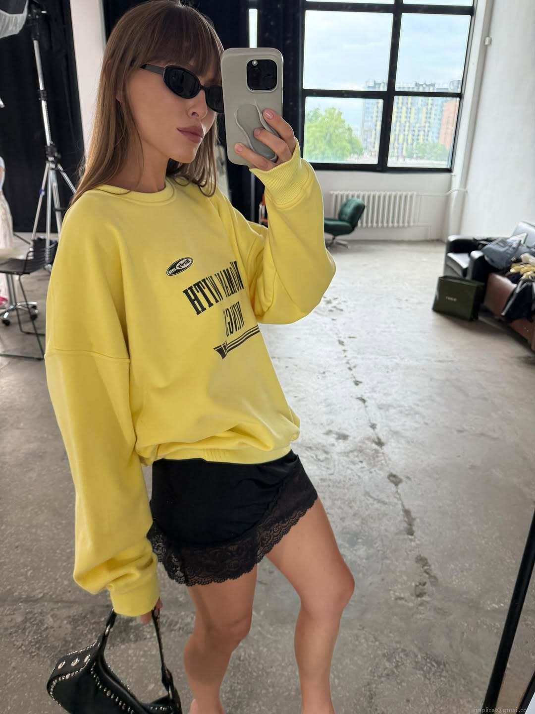 Women's American Vintage Letter Print Pullover Sweatshirt 100% Cotton Crewneck Loose Fit Long Sleeve Autumn Winter Streetwear Top