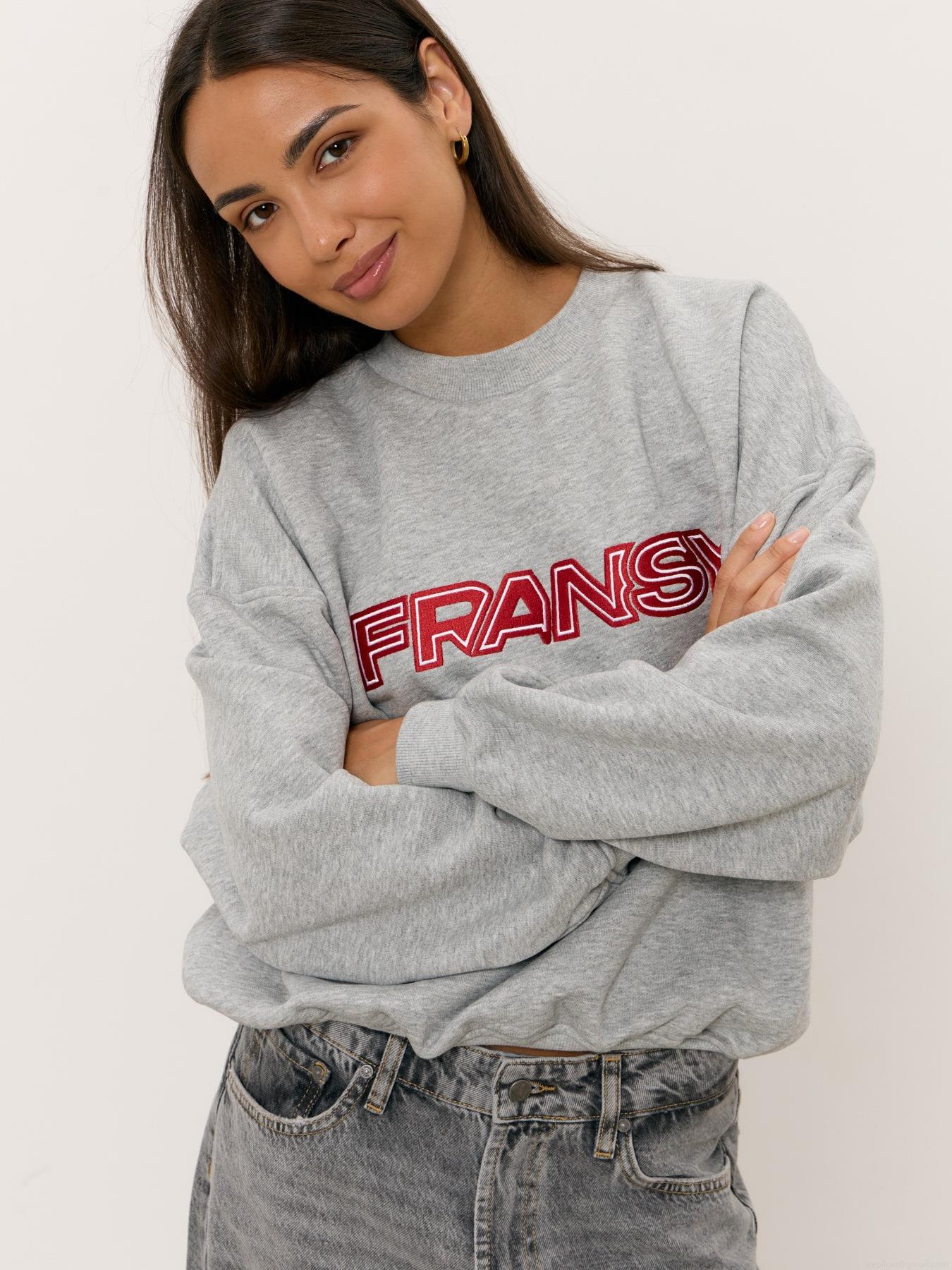 Women's American Vintage Sporty Letter Embroidered Sweatshirt 100% Cotton Round Neck Loose Pullover Long Sleeve Streetwear Top Fall Winter