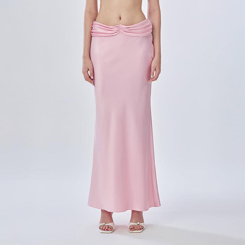 Sexy Satin Mermaid Long Skirt for Women High Waist Ruched Wrap Hip Maxi Skirt Elegant Slim Fit Evening Party Streetwear Skirt