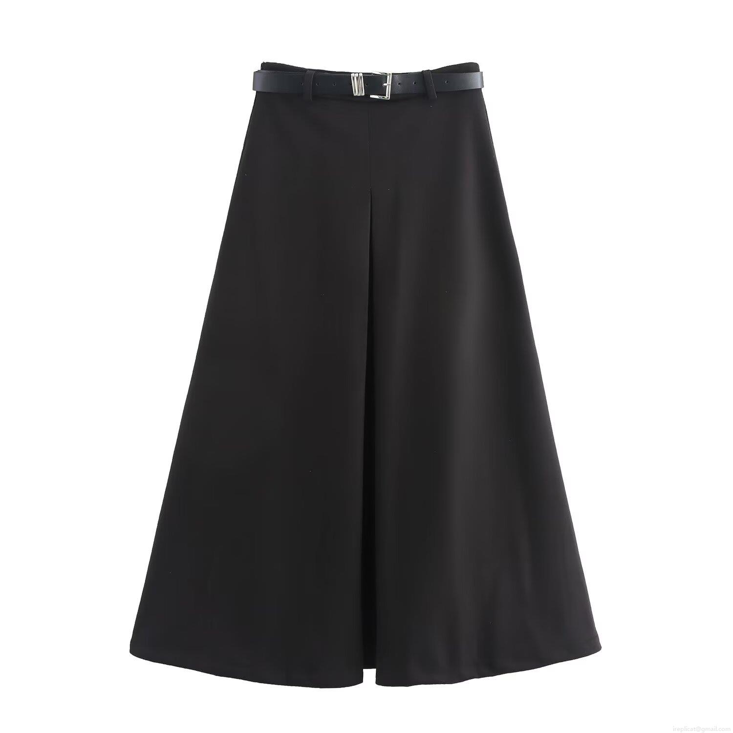 Women Elegant A-Line Woolen Maxi Skirt With Belt High Waist Solid Color Herringbone Long Skirt For Autumn Winter Office Commute Lady Bottoms
