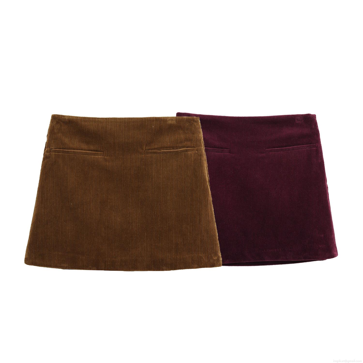 Women Retro Corduroy Mini Skirt High Waist A-Line Solid Color Short Skirt With Pockets Vintage Fashion Bottoms For Daily Dating Office Wear
