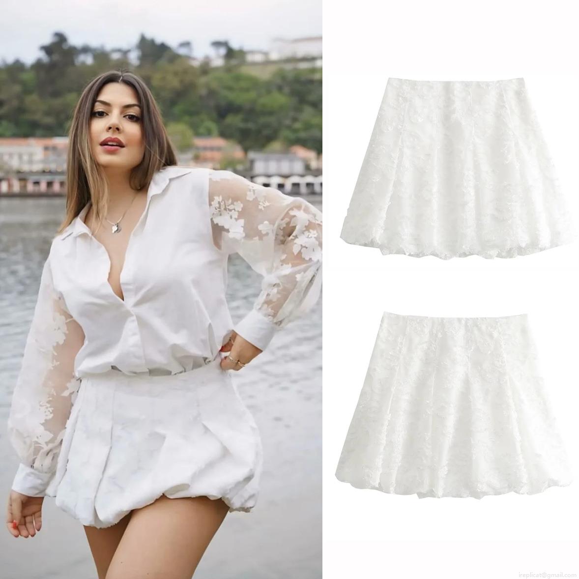 Women's Elegant White Jacquard A-Line Mini Skirt 100% Polyester Woven Slim Fit Floral Textured Short Skirt For Summer Streetwear Casual Wear