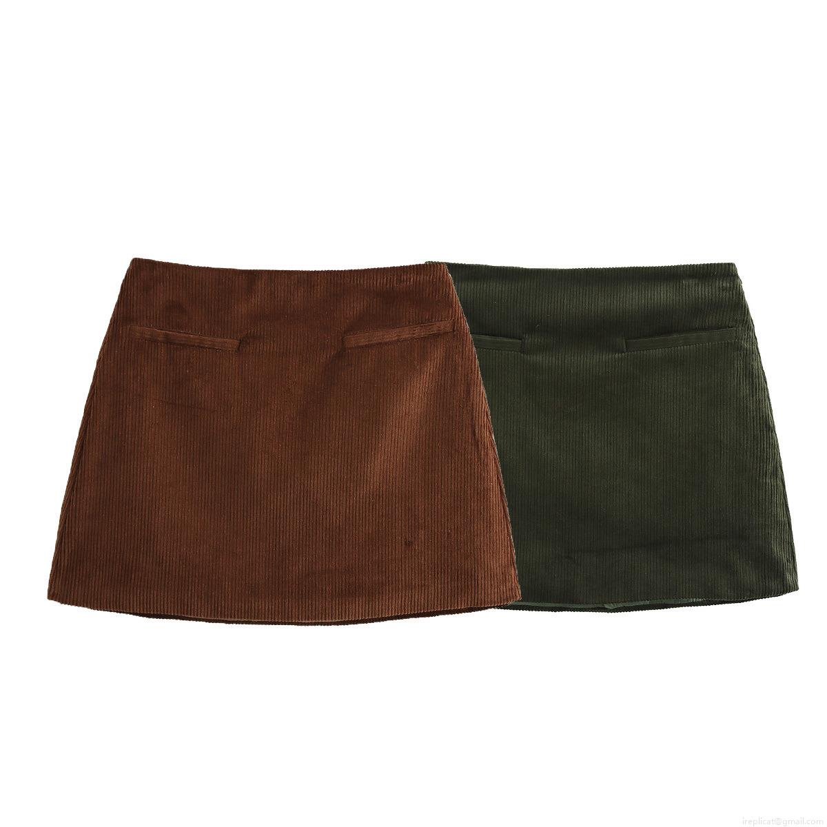 Autumn Fashion Women's High Waist Corduroy Mini Skirt Solid Color A-Line Bodycon Short Skirt With Hidden Zipper And Polyester Lining Casual Streetwear Skirt