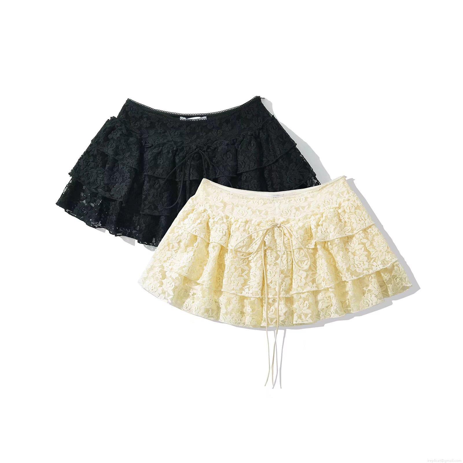 Women's Lace Tiered Mini Skirt 3-Layer Ruffle Floral Mesh Skirt With Drawstring Tie Streetwear Sexy Short Skirt For Party Dating Lady Black Light Yellow