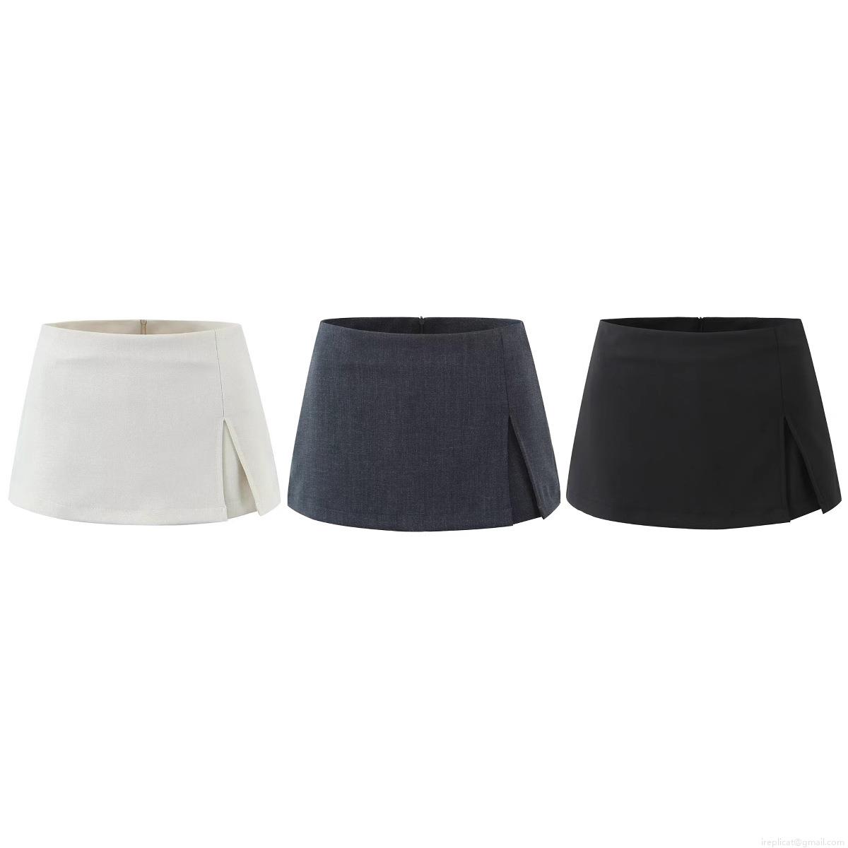 Women Sexy Side Slit Mini Skirt Polyester Rayon Blend A-Line Hip Skort with Safety Shorts High Waist Summer Streetwear Casual Party Skirt