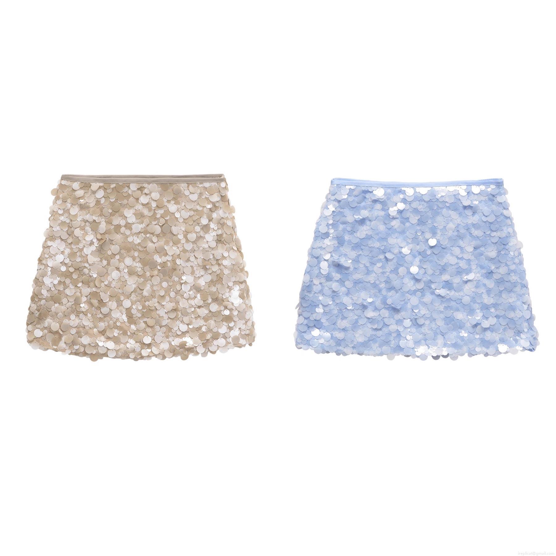 Women's Sexy Sequin A-Line Mini Skirt Shiny Large Circular Paillette Short Skirt For Party Club Night Out Streetwear Summer Khaki Light Blue