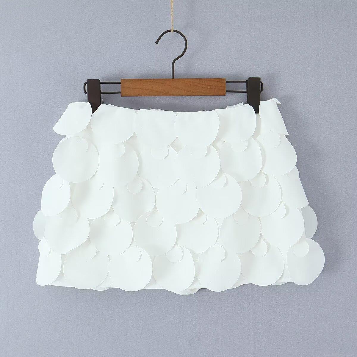 Women's White 3D Circular Scale Decor Mini Skirt-Pants High Waist A-Line Laser Cut Petal Applique Skirt For Party Club Streetwear Summer Fashion Skirt