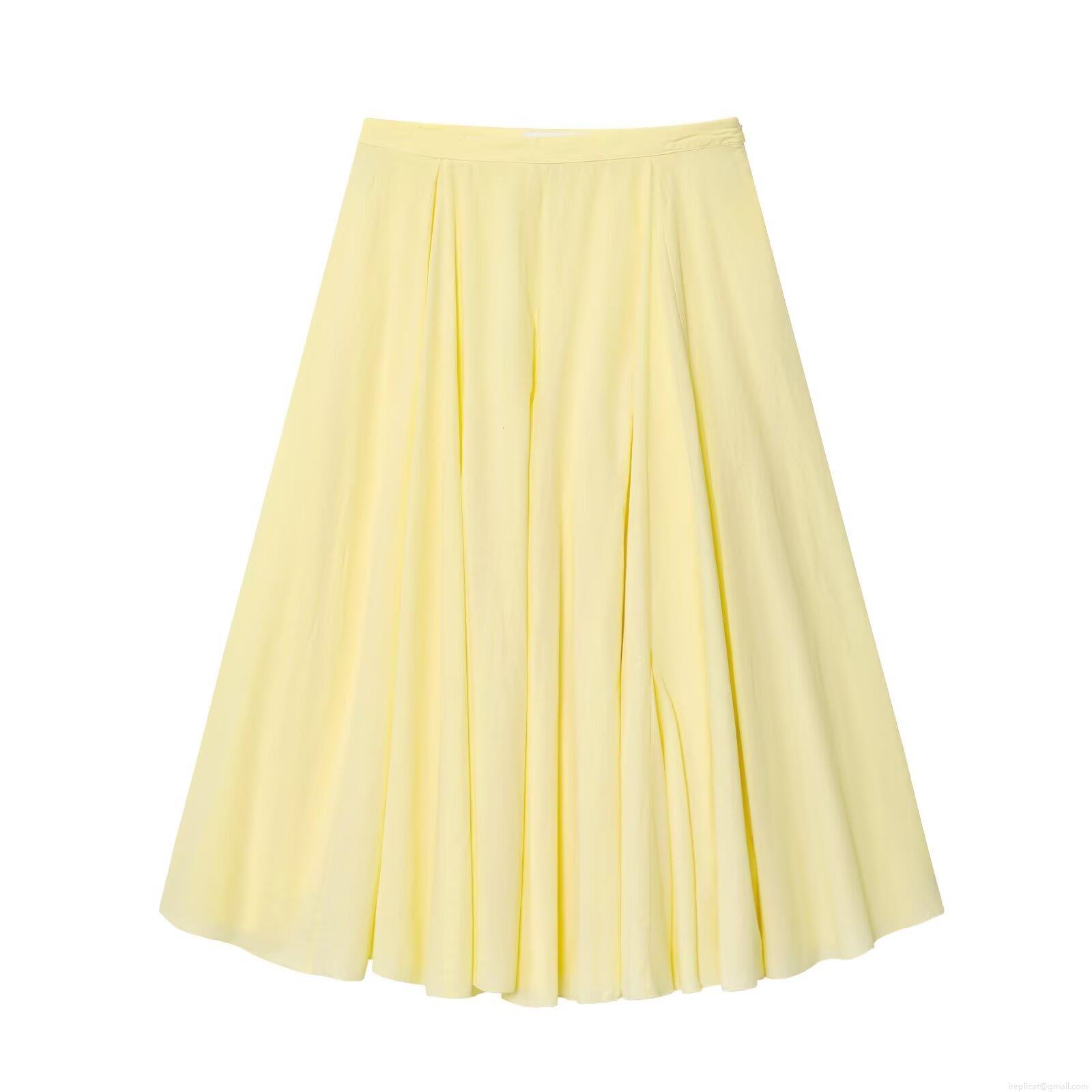 Women High Waist A-Line Pleated Mid-Length Skirt Casual Solid Color Loose Swing Umbrella Skirt Elegant Streetwear Polyester Bottoms