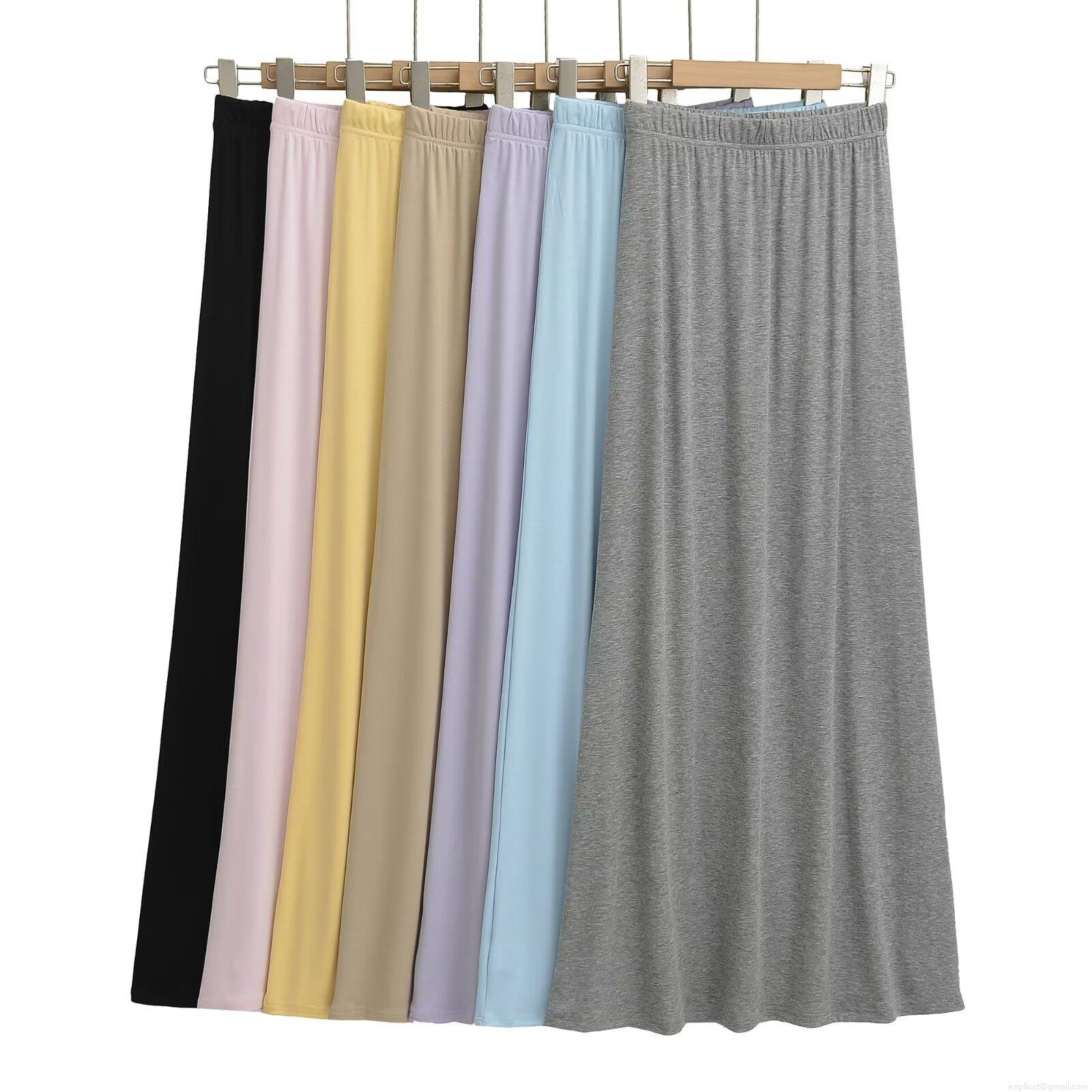 Women's High Elastic Waist Midi Skirt Casual Solid Color A-Line Skirt European Street Style Loose Polyester Bottoms For Women Daily Wear