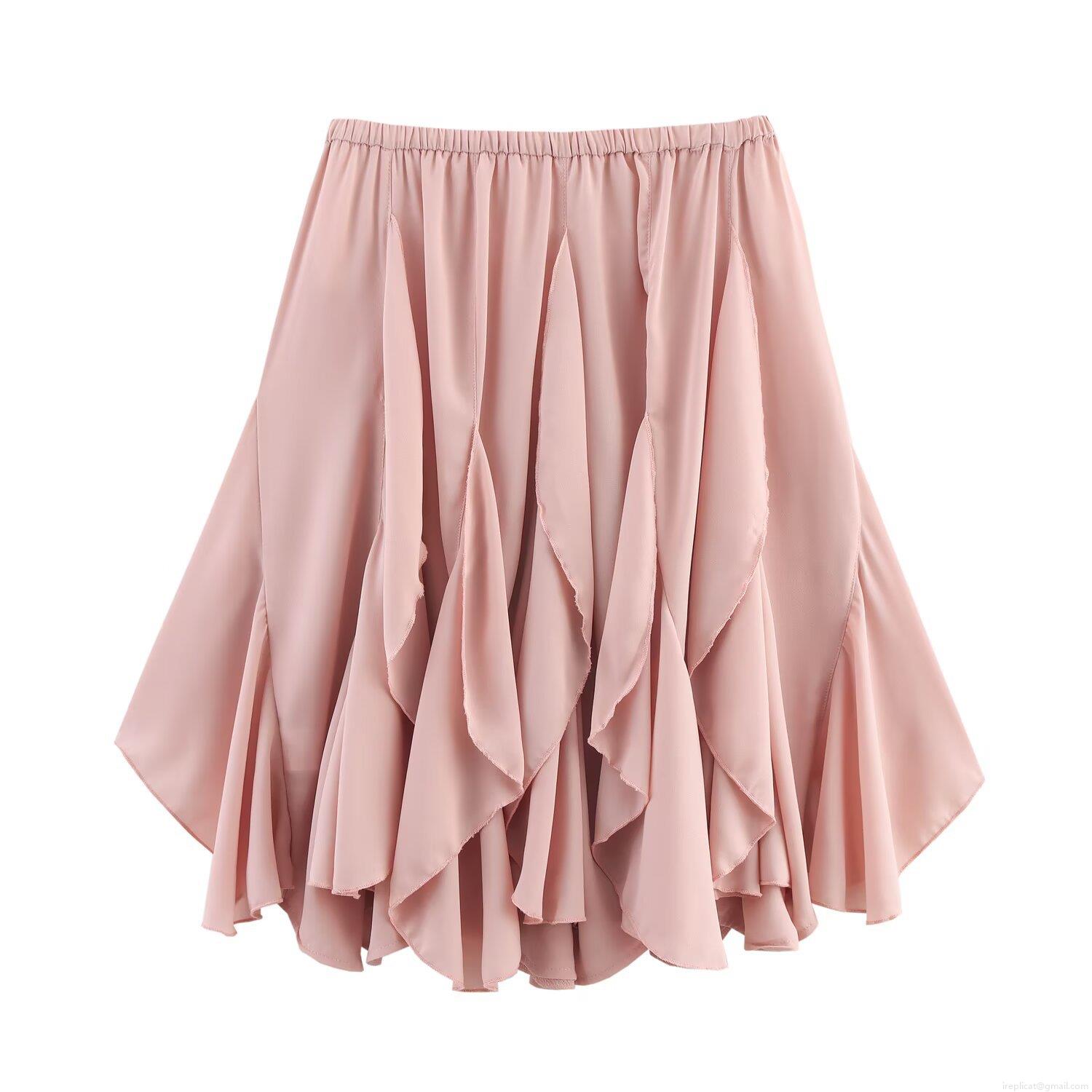 Women's Elegant Pink Layered Ruffle Midi Skirt High Waist Tiered Tutu Style Polyester Blend A-Line Flowy Skirt for Summer Party Daily Wear