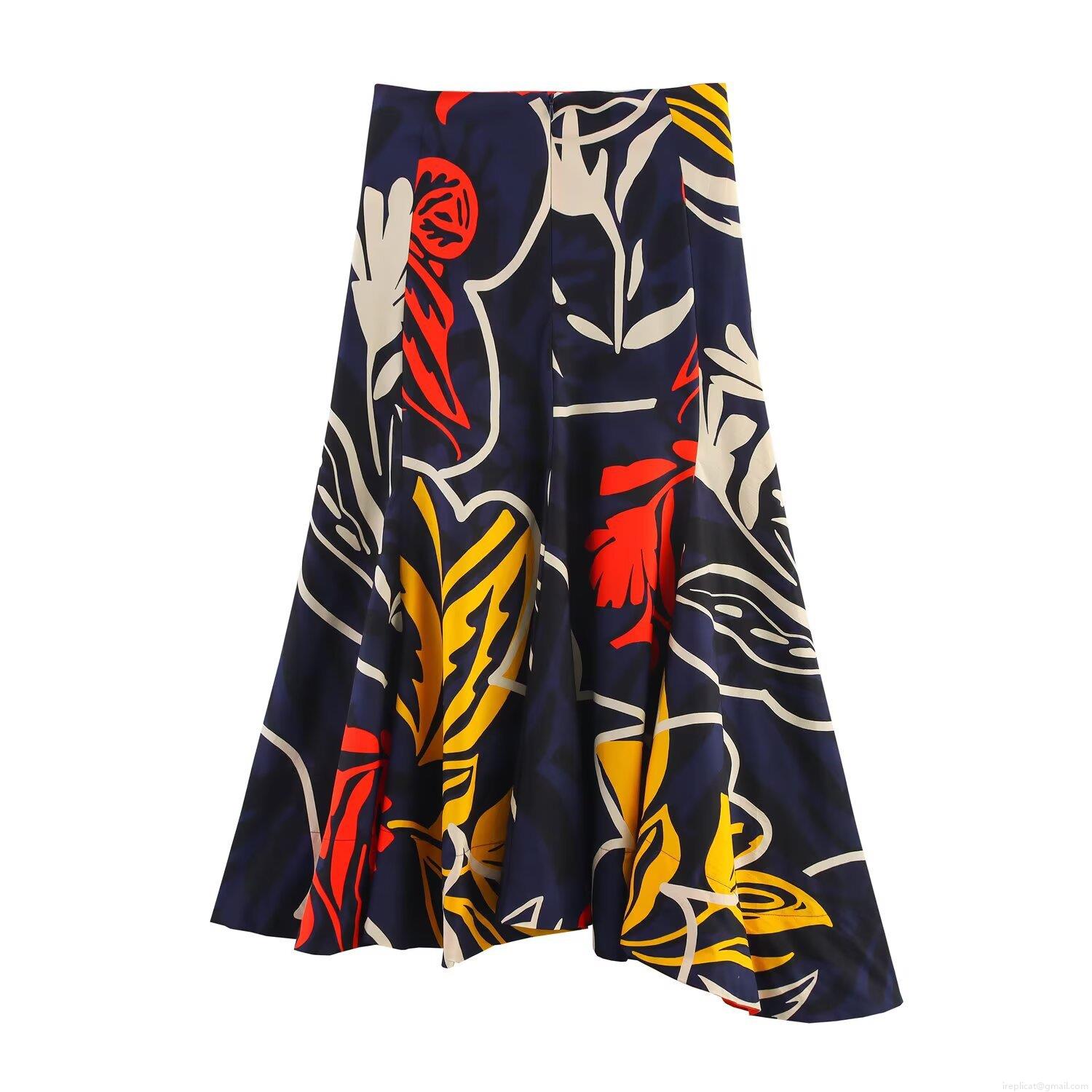 Women's Fashion Elegant Asymmetrical Midi Skirt High Waist Floral Print A-Line Skirt With Four-Way Stretch Fabric For Vacation Holiday Daily Wear Boho Style Casual Bottoms