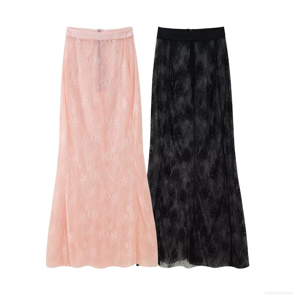 Women's Elegant Floral Lace Fishtail Midi Skirt High Waist Sexy Sheer Patchwork Skirt With Lining Slim Fit Pencil Skirt For Party Club Date Women