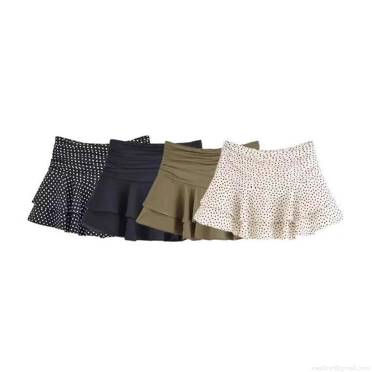 Women's Summer Sweet Tiered Ruffle Skort Mini Skirt Polka Dot Solid Color A-Line Pleated Skorts With Built-In Shorts For Ladies Daily Casual Wear