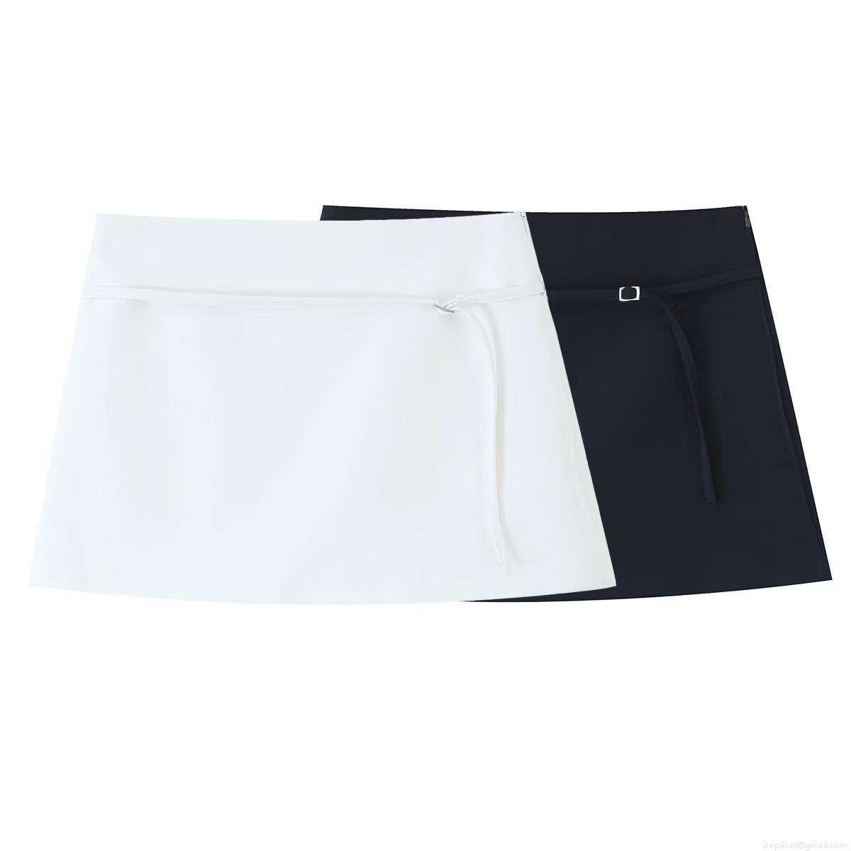 Women's Minimalist A-Line Mini Skirt With Belt Elegant High Waist Polyester Solid Color Casual Short Skirt For Office Daily Fashion Ladies