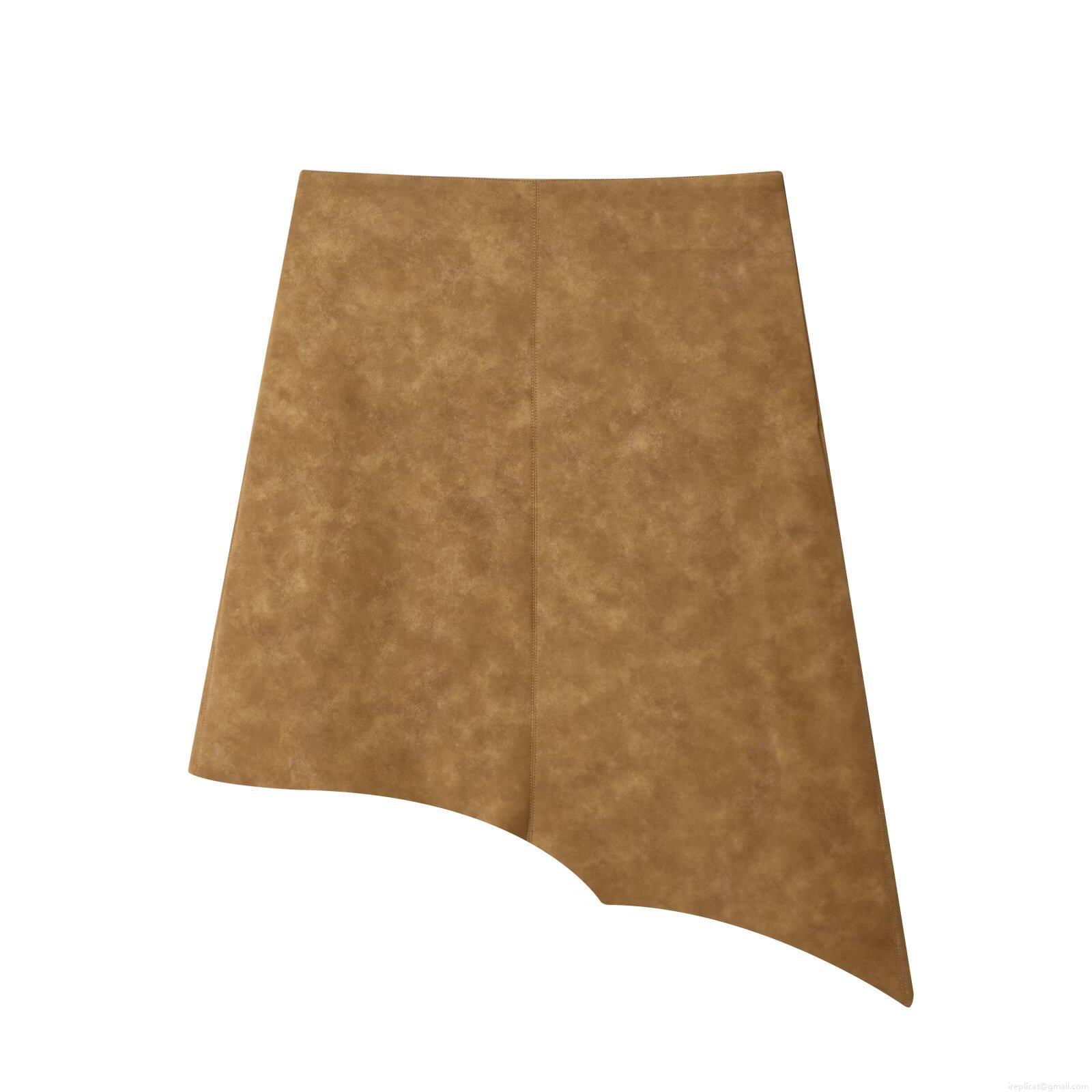 Women's High Waist Faux Suede A-Line Skirt Asymmetric Hem Midi Skirt Solid Color Casual Elegant Autumn Fashion Skirt For Ladies