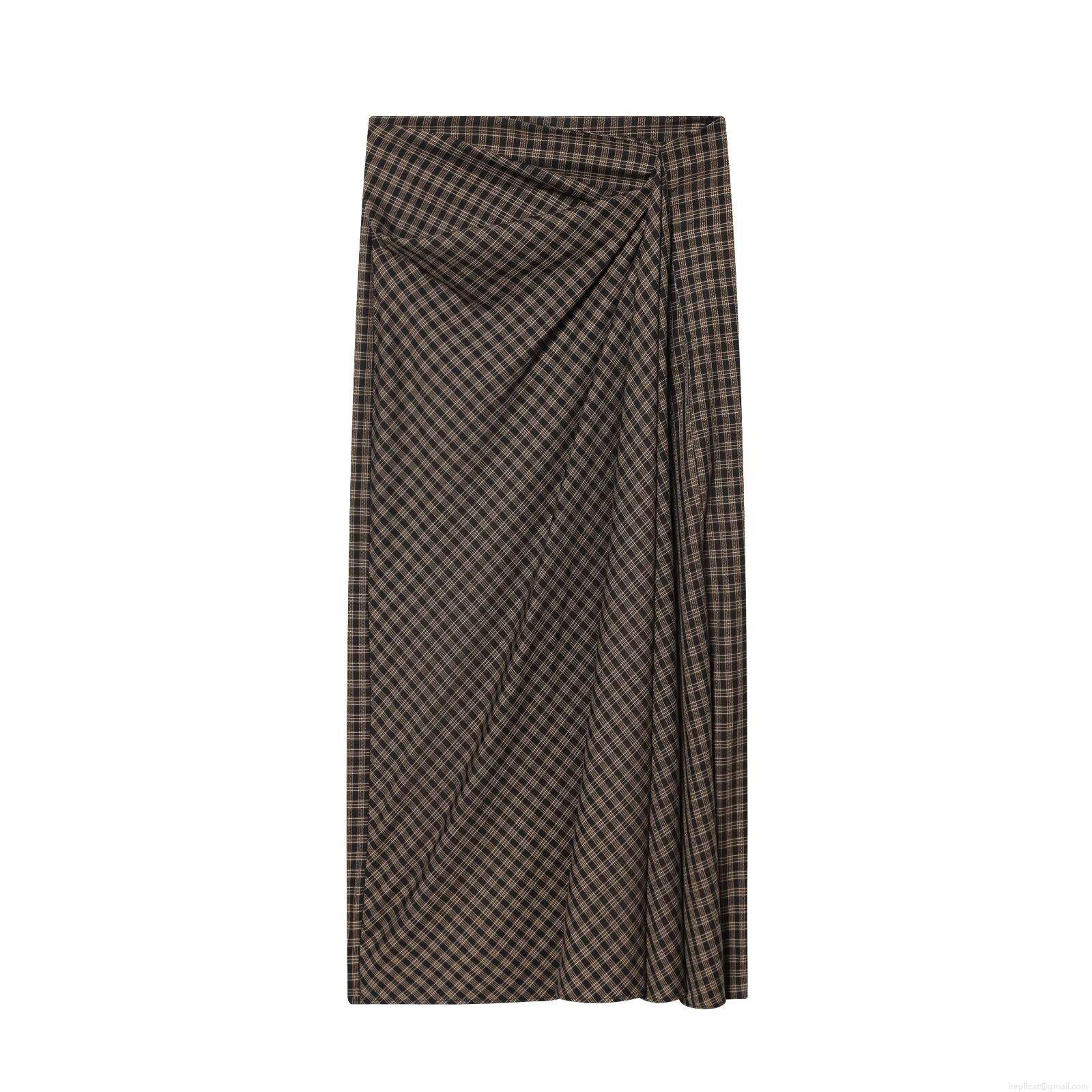 Women Retro Plaid Midi Skirt Pleated High Waist Side Slit Checkered Polyester Straight Skirt For Daily Dating Street Style Women Clothing