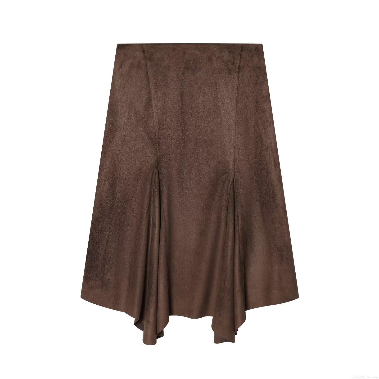 Women's Faux Suede Asymmetric Midi Skirt High Waist Sexy Streetwear Solid Color Irregular Hem A-Line Skirt For Women Daily Party Fall Winter