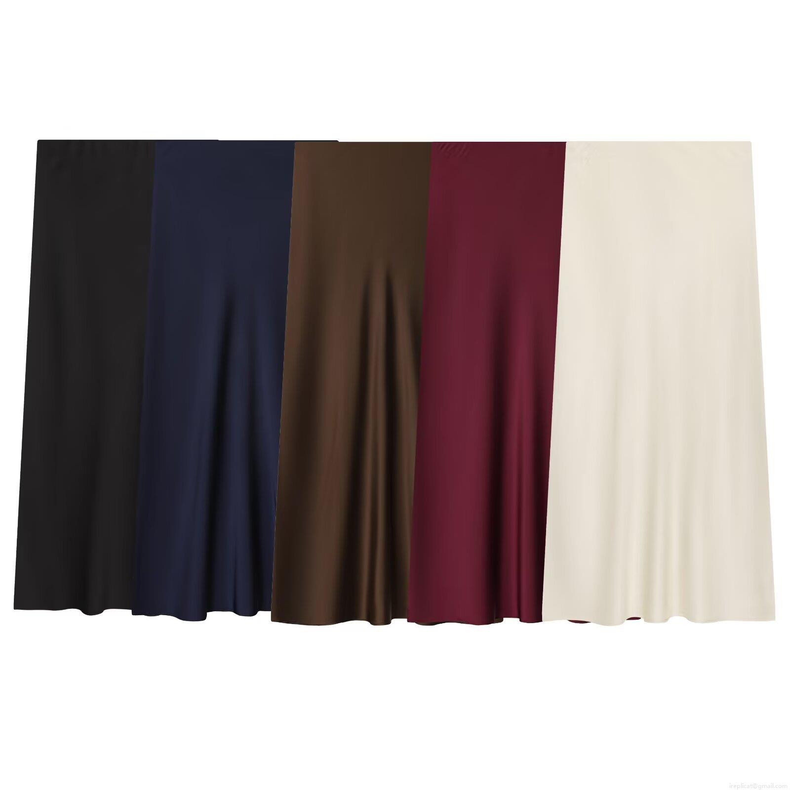 Elegant Women's Satin Midi Skirt Silky High Waist Straight Skirts Solid Color Commuter Style Office Lady Casual Long Skirt Women's Bottoms