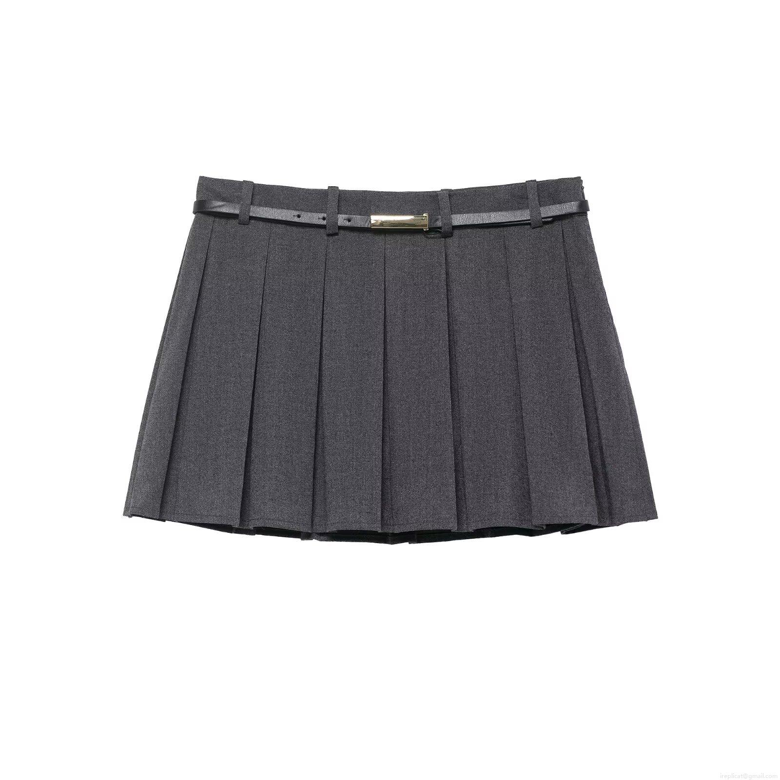 Women's High Waist Pleated Mini Skirt With Belt Polyester Spandex Blended Fabric Preppy Academy Style Short A-Line Skirt For School Casual Wear