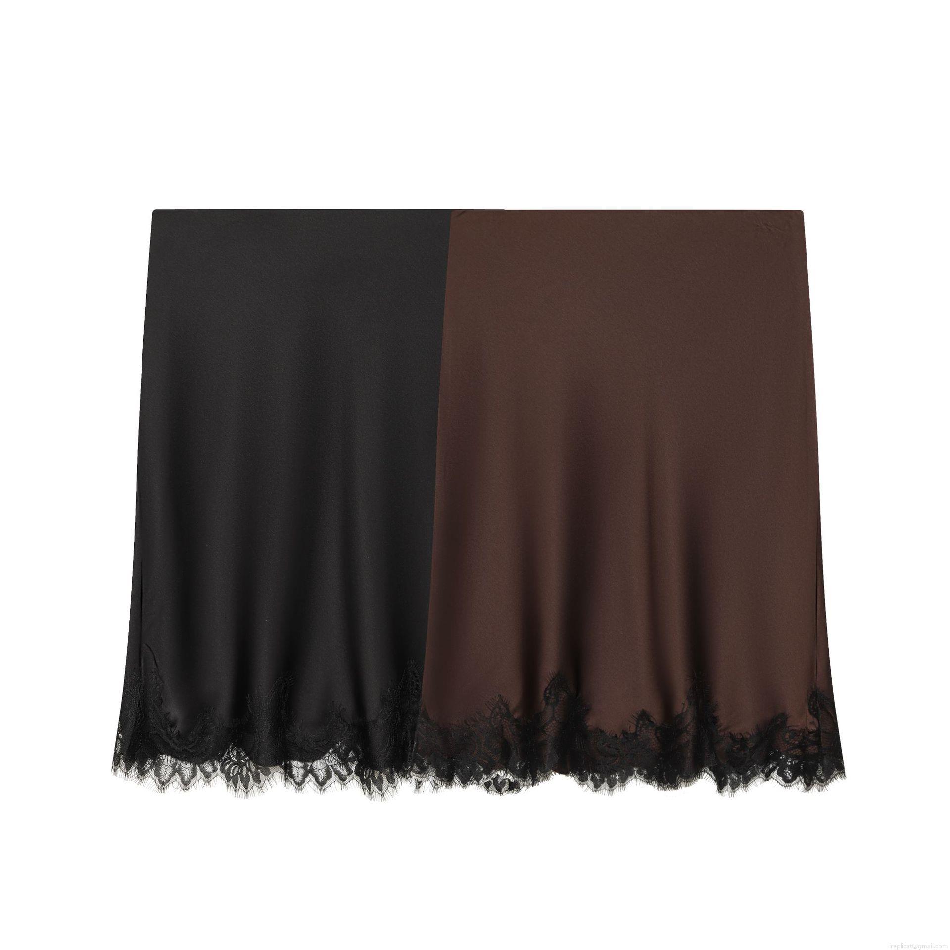 Women's Sexy Satin Skirt with Eyelash Lace Hem Trim Solid Color High Waist Straight Bodycon Mini Skirt for Party Clubwear Streetwear