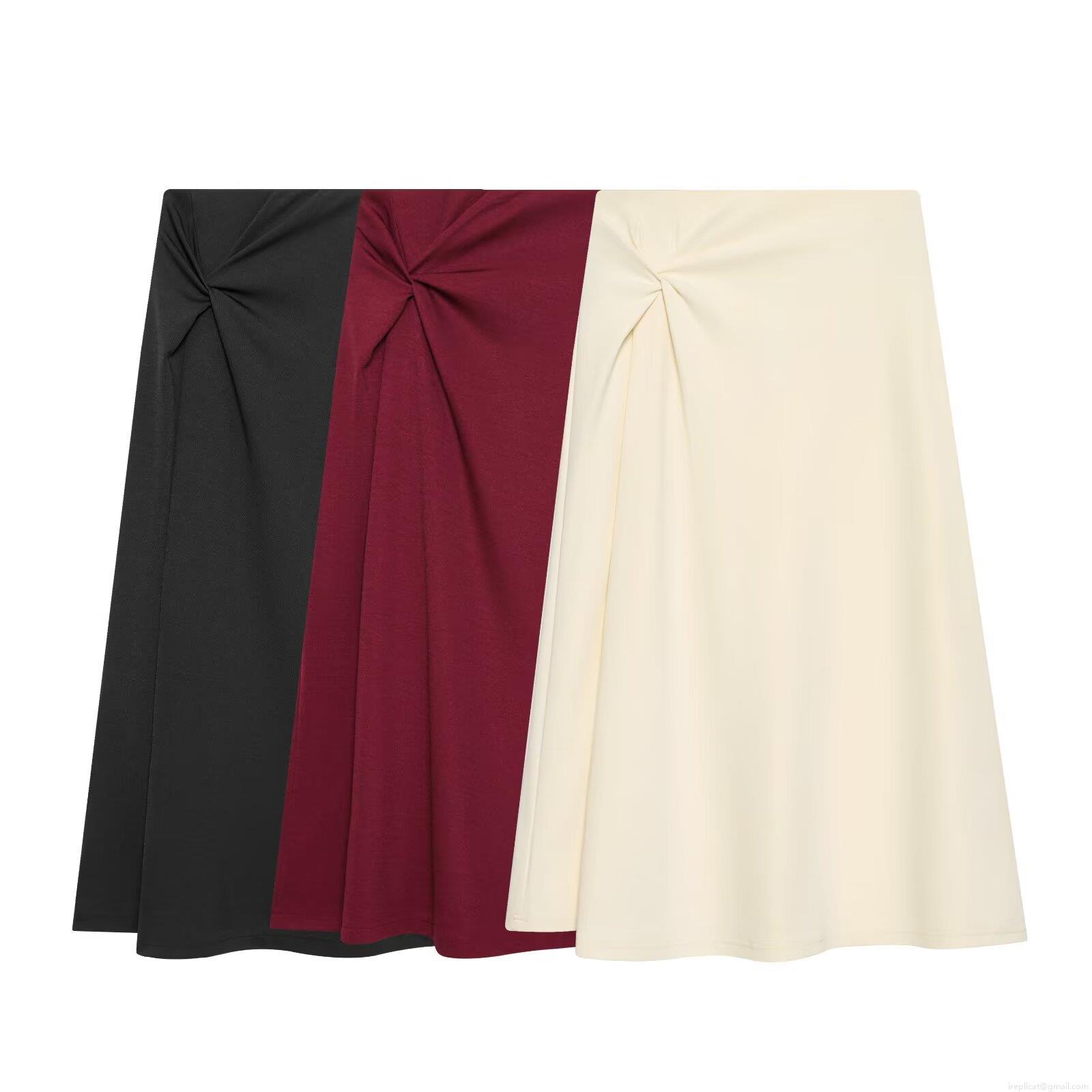 Women's French Style Twist Knot Mid-length Skirt Elegant High Waist Solid Color Polyester Roma Fabric Sexy Streetwear Bodycon Skirt for Women