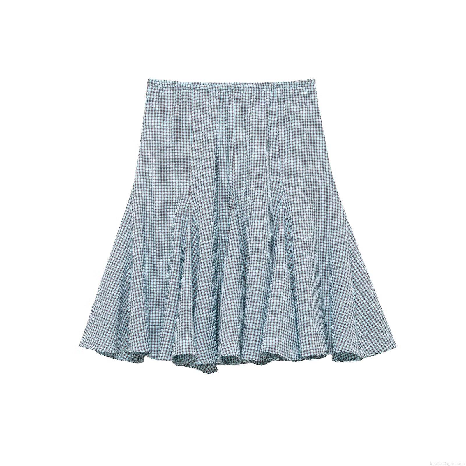 Women's High Waist Gingham Plaid Midi Skirt Elastic Waist A-Line Flared Seersucker Skirt Casual Streetwear Summer Skirt For Women