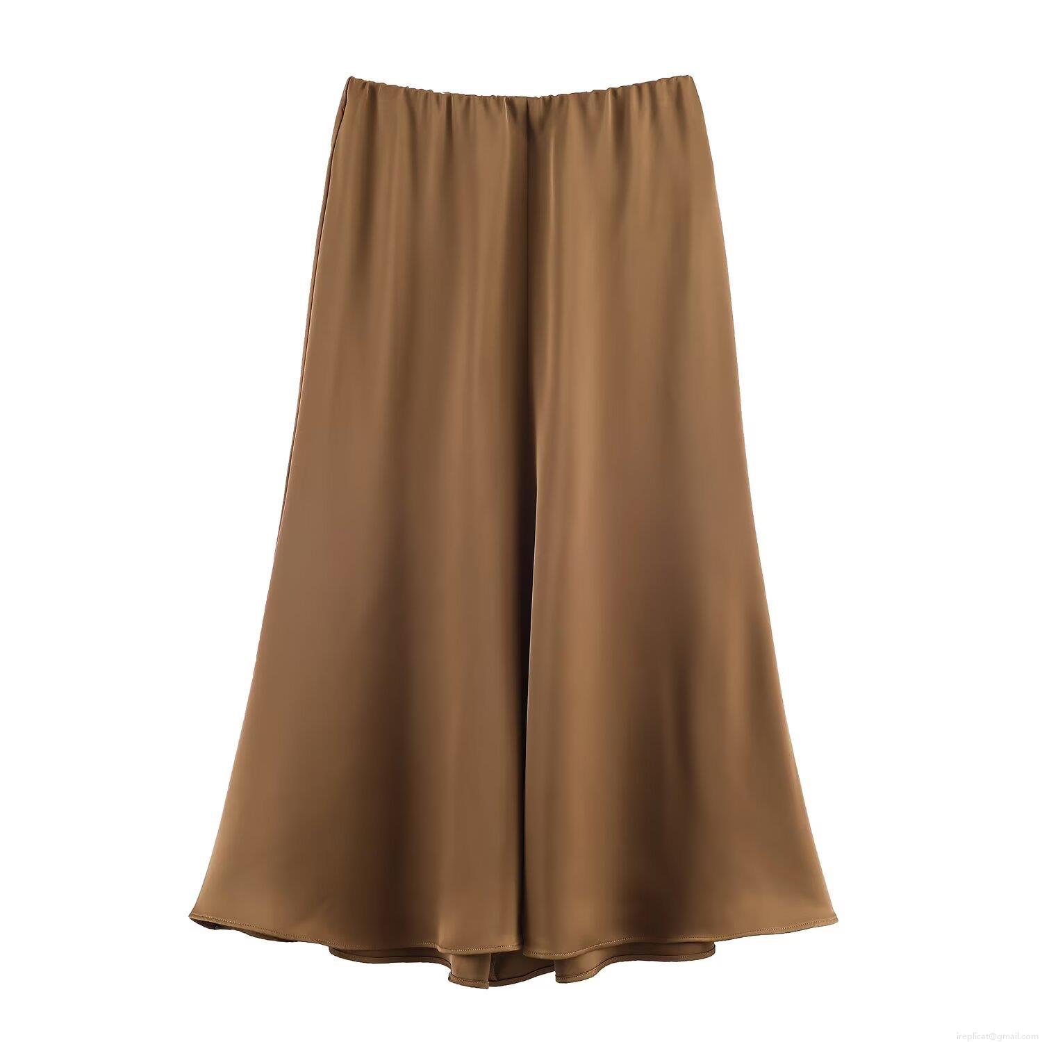 Elegant Satin Midi Skirt For Women High Waist Solid Color Straight Silky Polyester Skirt Retro Streetwear Sexy Club Party Clothing
