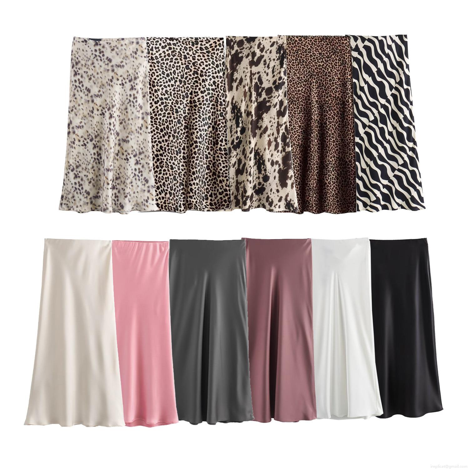 Women's Elegant Satin Midi Skirt High Waist Silk Texture A-line Skirt Bias Cut Leopard Zebra Animal Print Long Skirt For Party Dating Office Lady Streetwear
