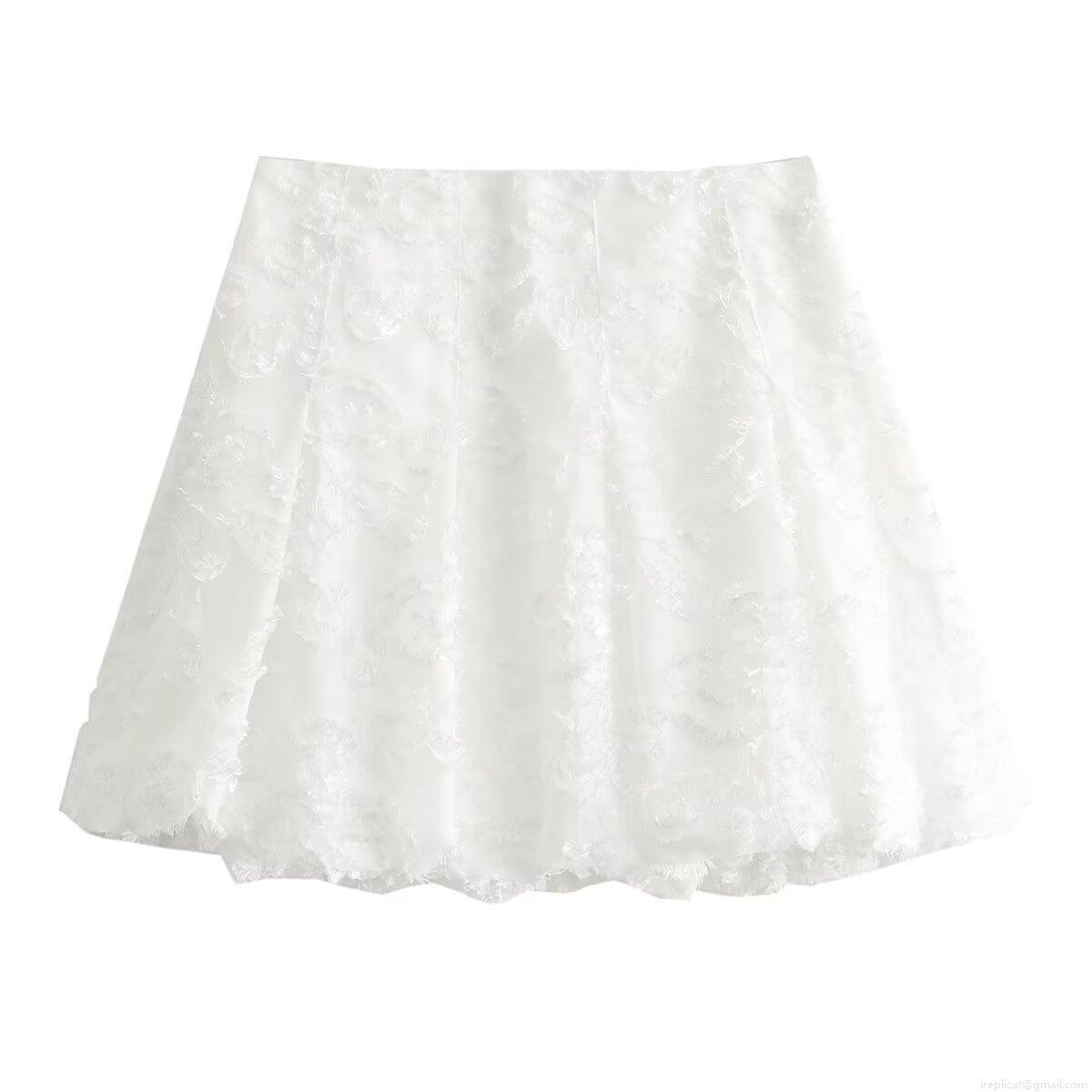 Women's High Waist Polyester Jacquard Mini Skirt Sexy A-Line White 3D Feather Texture Short Skirt Streetwear INS Style Solid Color Elegant Bottoms