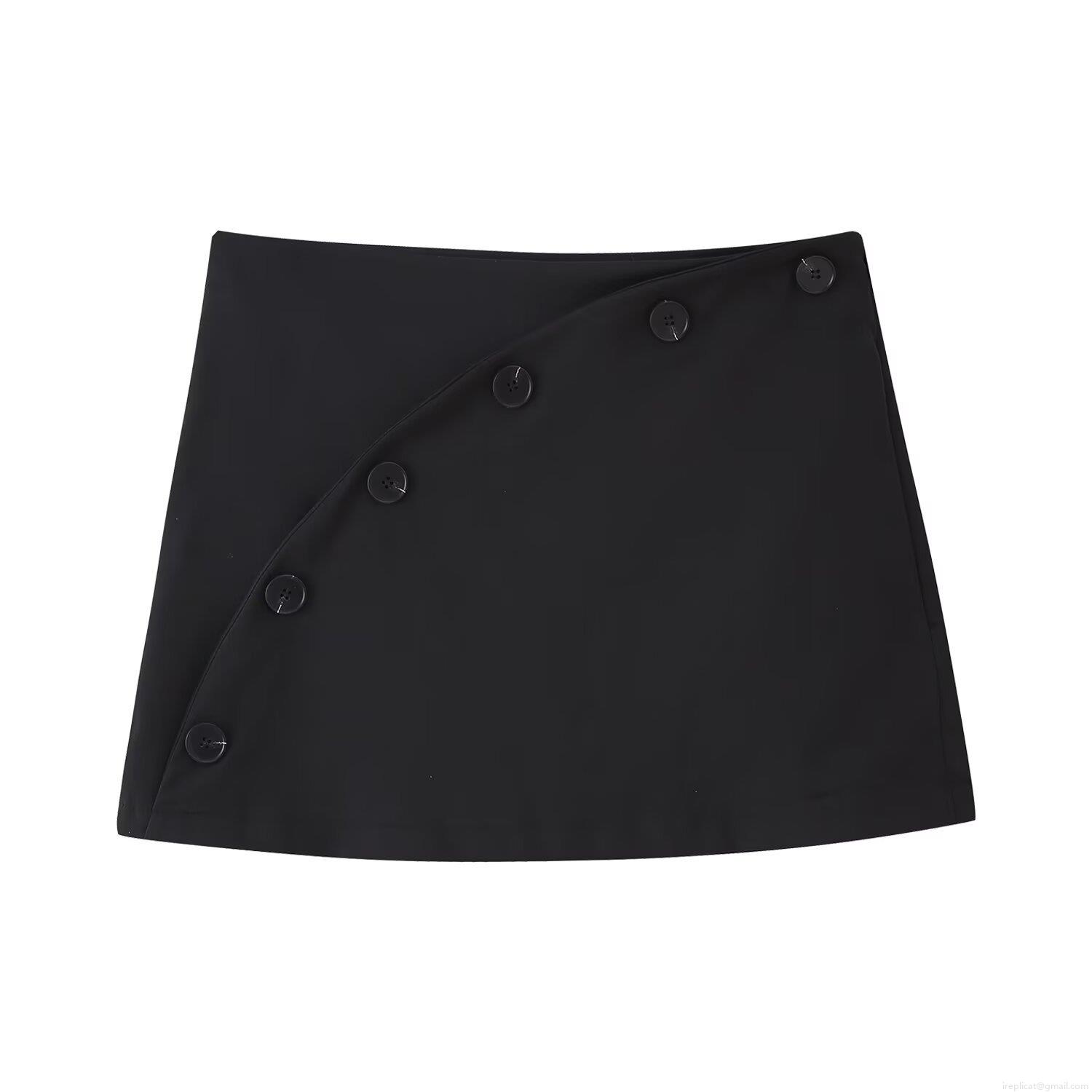 Women High Waist Mini Skirt Asymmetrical Button Decor A-Line Skort Polyester Blend Solid Color Sexy Club Party Streetwear Skirts