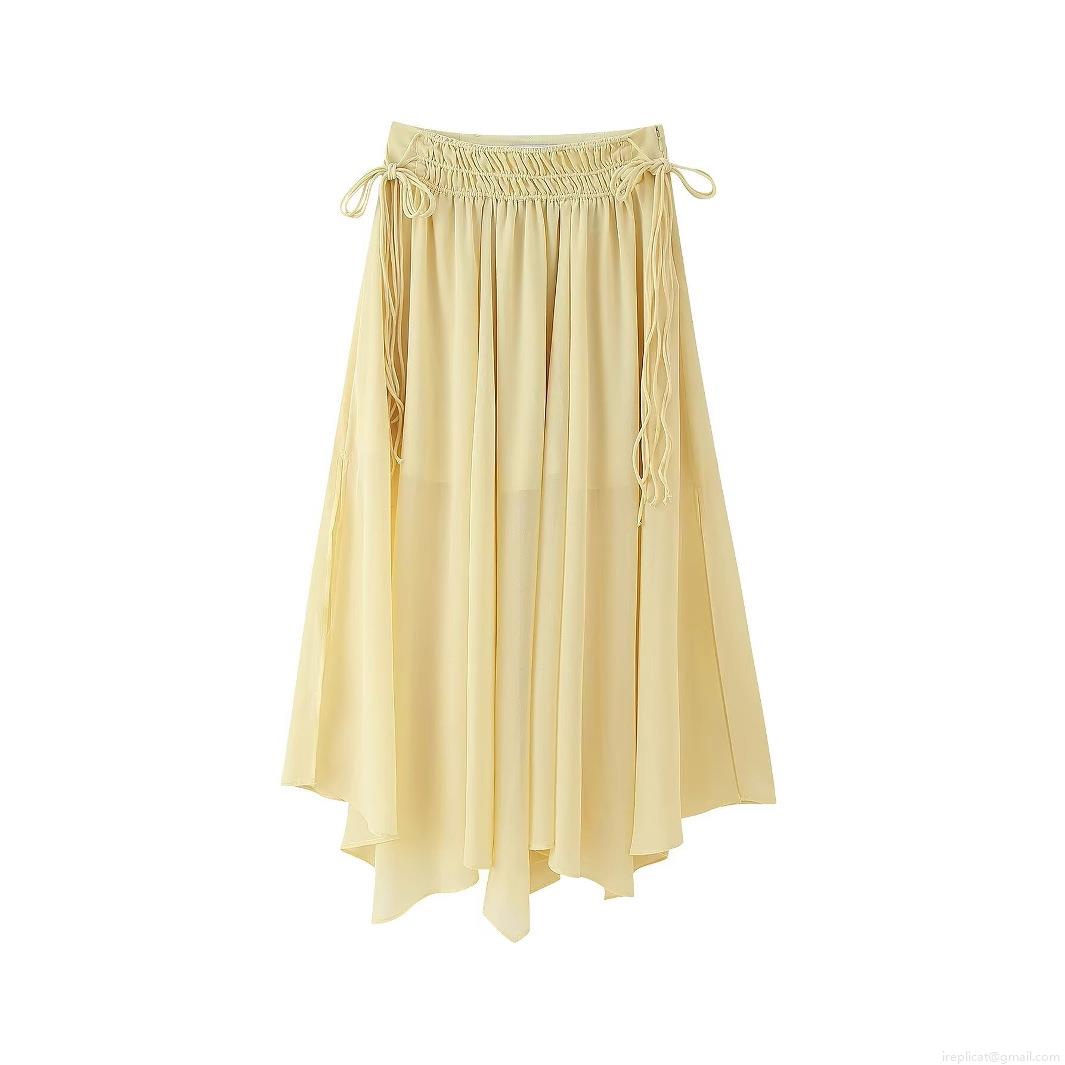 Women's High Waist Midi Skirt Elegant Chiffon Texture Polyester Side Drawstring Ruched Irregular Hem Bodycon Skirt For Party Vacation Daily Streetwear