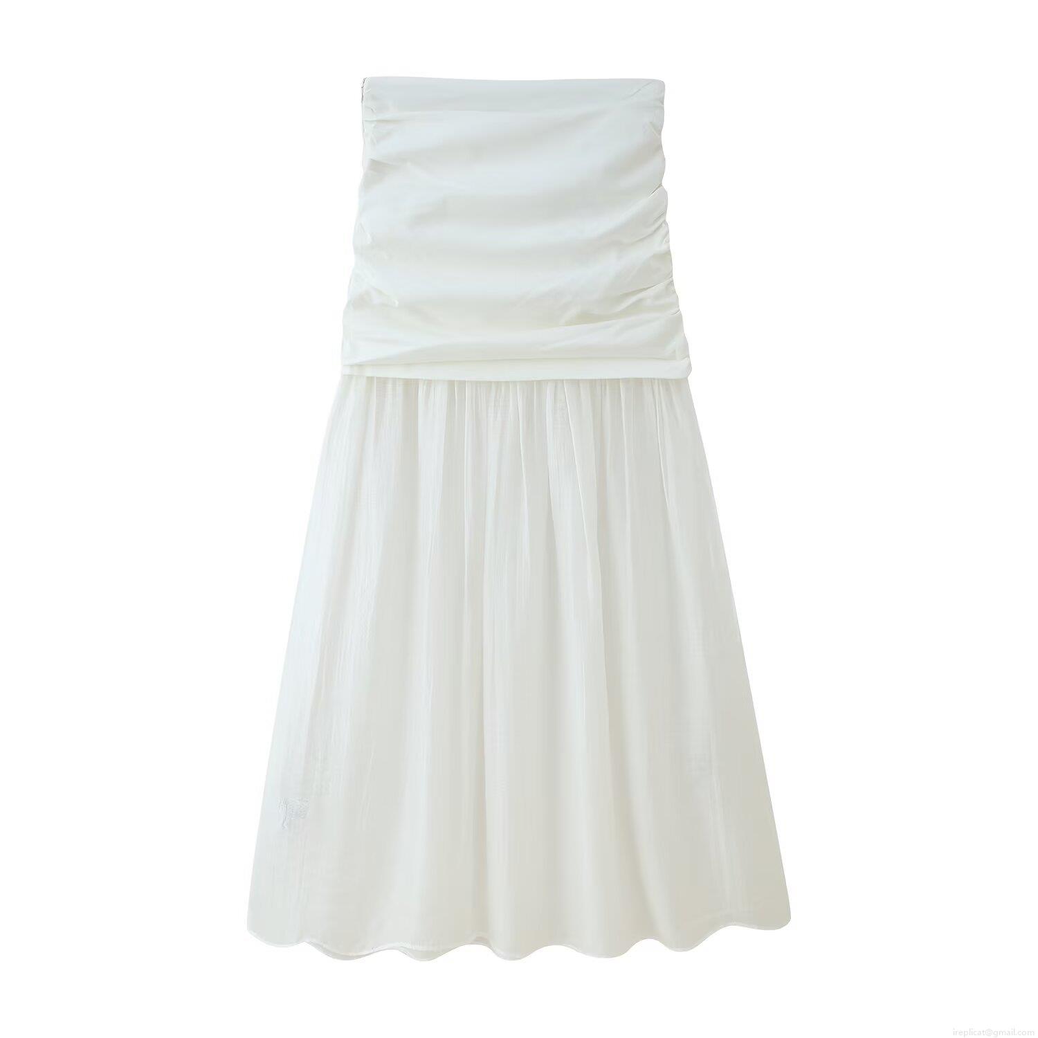 Women's Sexy Pleated Bodycon Midi Skirt Polyester Wrinkled Fabric Mid Waist Slim Fit Solid White Long Skirt Streetwear Party Casual Daily Wear