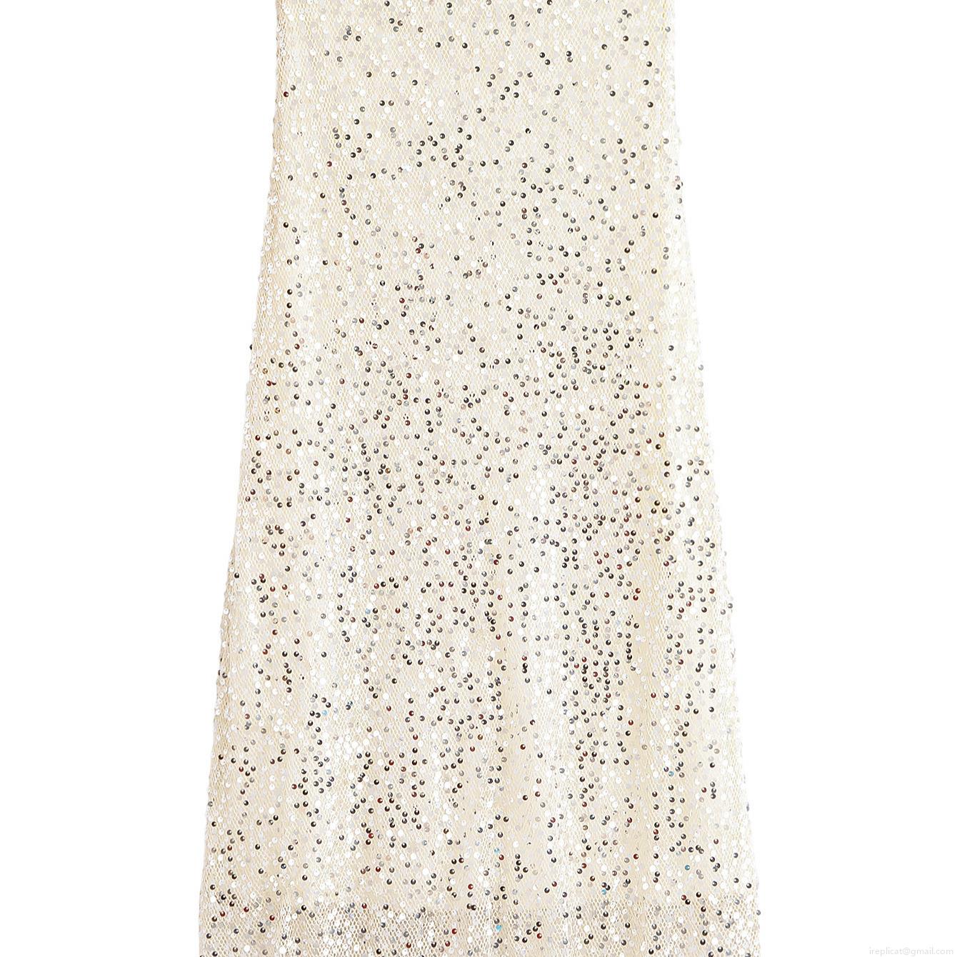 Women's Sexy High Waist Sequin Midi Skirt Elegant Off White Polyester Mesh Glitter Straight Long Skirt For Party Club Night Out