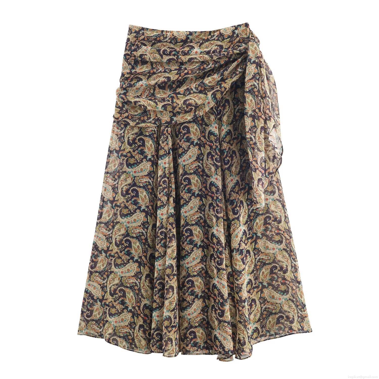 Women's High Waist Paisley Print Midi Skirt Boho Asymmetric Draped A-Line Long Skirt Vintage Streetwear Vacation Beach Party Wear Polyester Chiffon Skirts