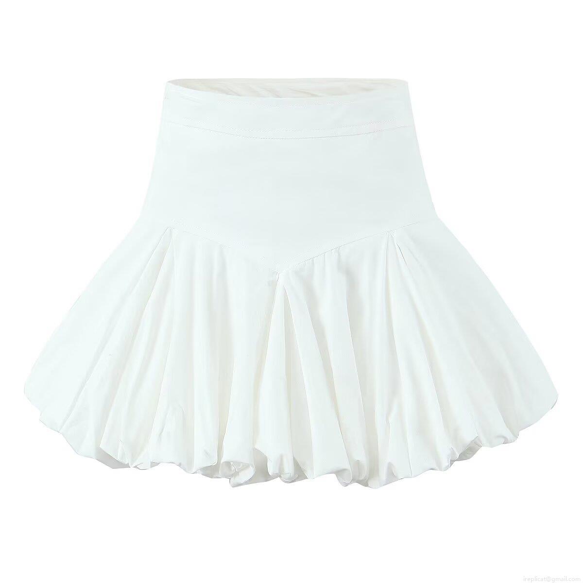 Women French Romantic High Waist Puffy Mini Skirt Slimming A-line Bubble Short Skirt With Safety Pants Solid Color Polyester Street Style Party Sexy Bottoms